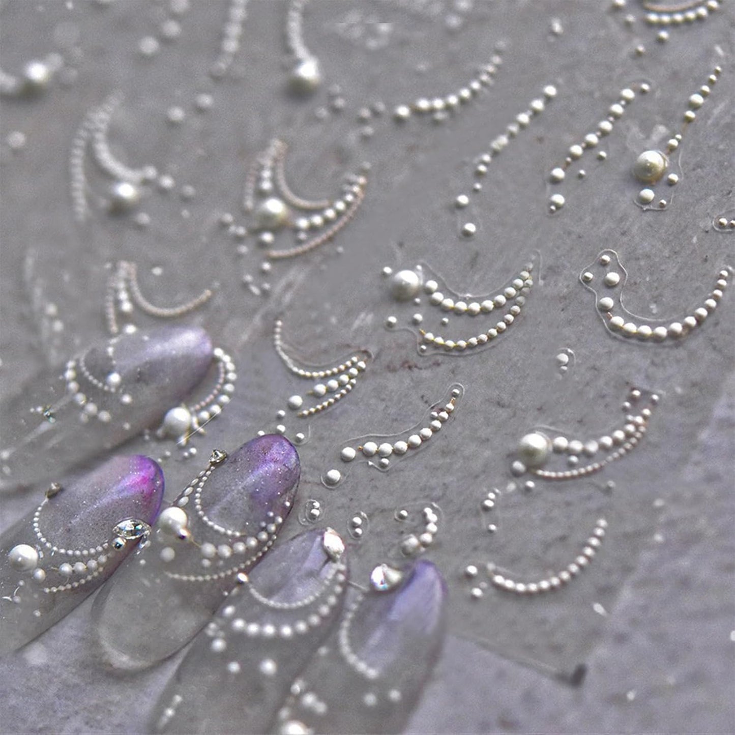 White French Tips Pearls Nail Art Stickers 5D Embossed Romantic Nail Stickers Line Nail Decals Design Nail Accessories for Women Valentine's Day Nail Art Decoration