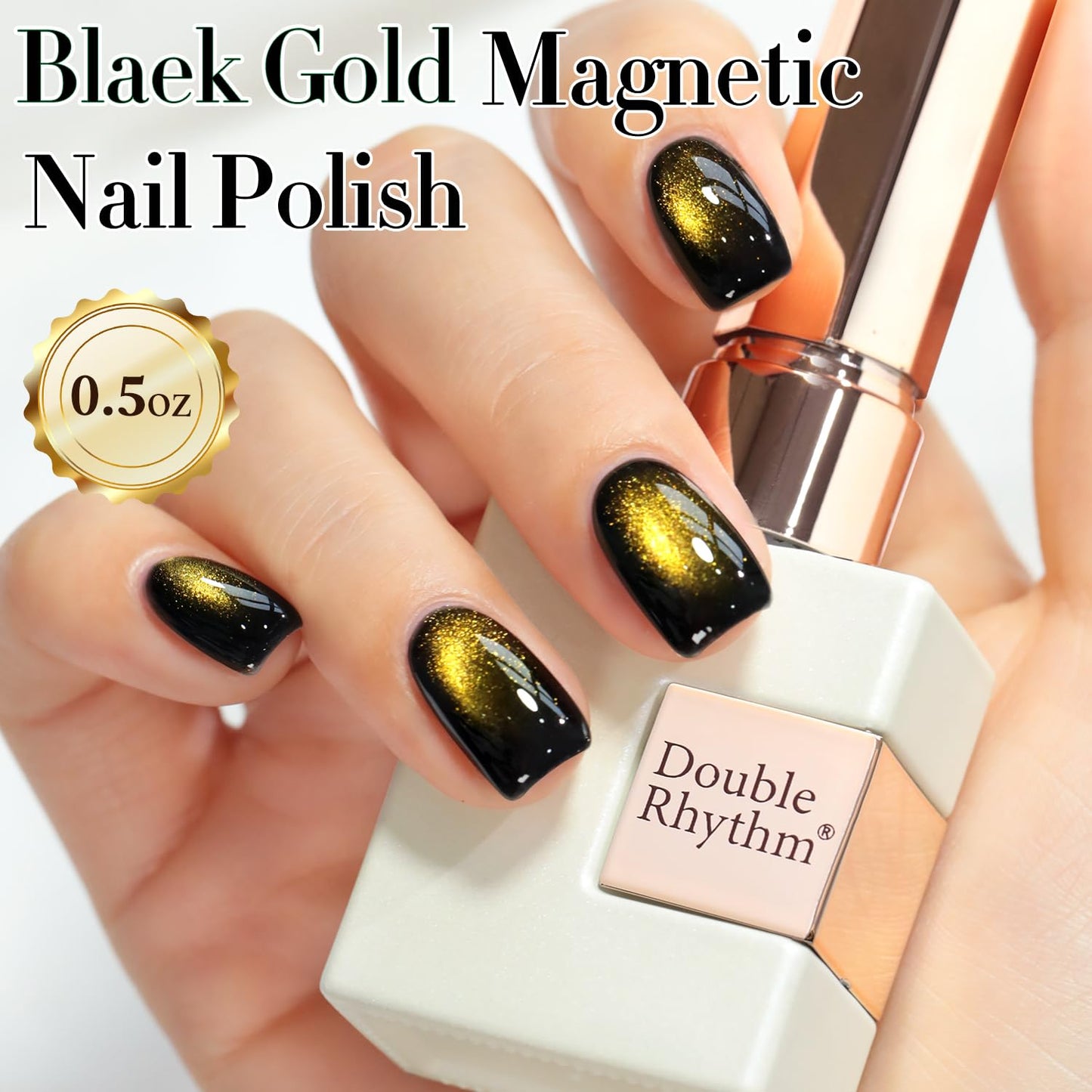 Double Rhythm Cat Eye Gel Polish with Magnet 15ML Glass Holographic Glitter Shimmer Translucent Sheer Color Salon Soak Off Magnetic at Home (Black Gold-MC1146)