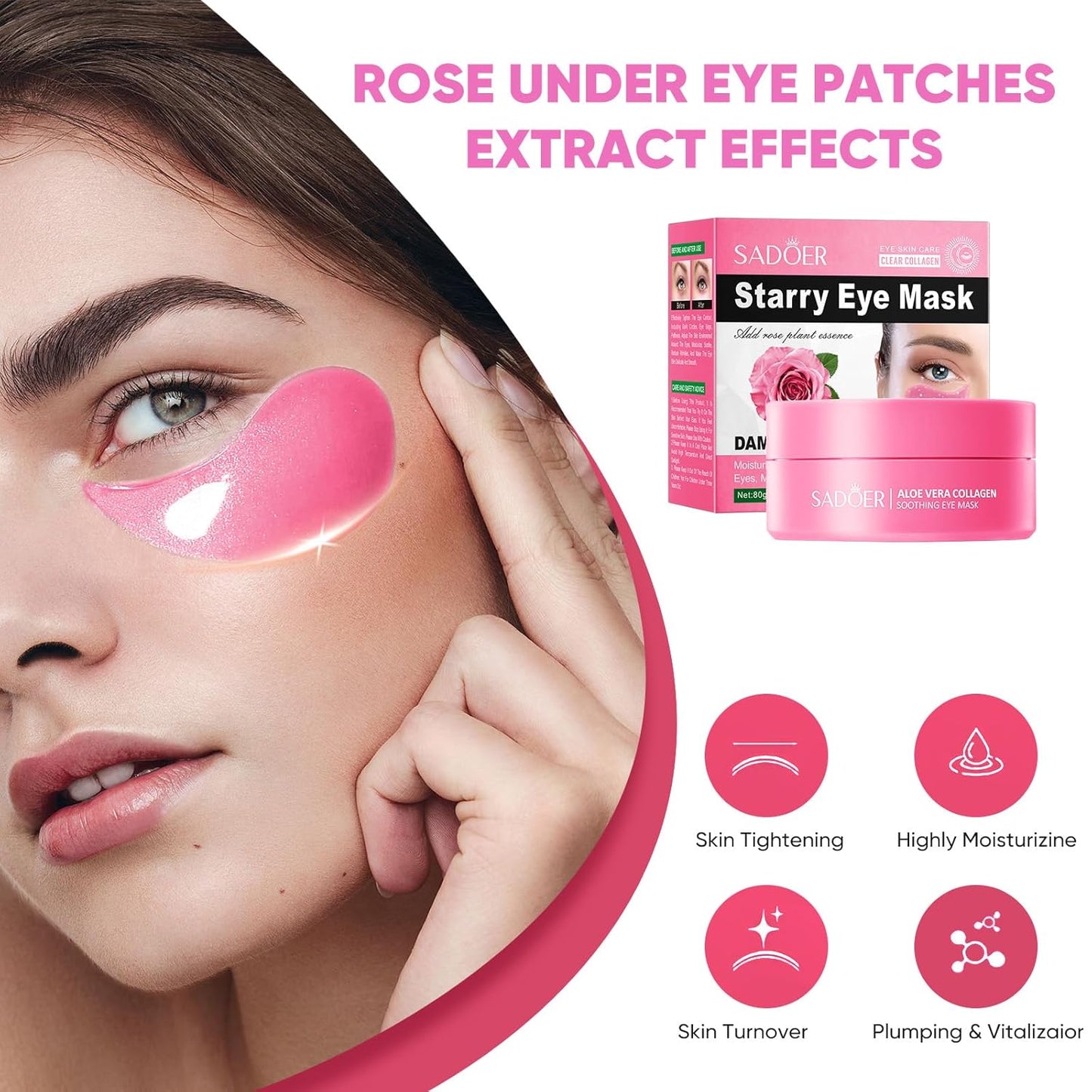 Drmtlgy Eye Masks-120 PCS,Under Eye Patches for Puffy Eyes & Dark Circles Treatments with Hyaluronic Acid,Reduce Wrinkles and Fine Lines Undereye(Rose)