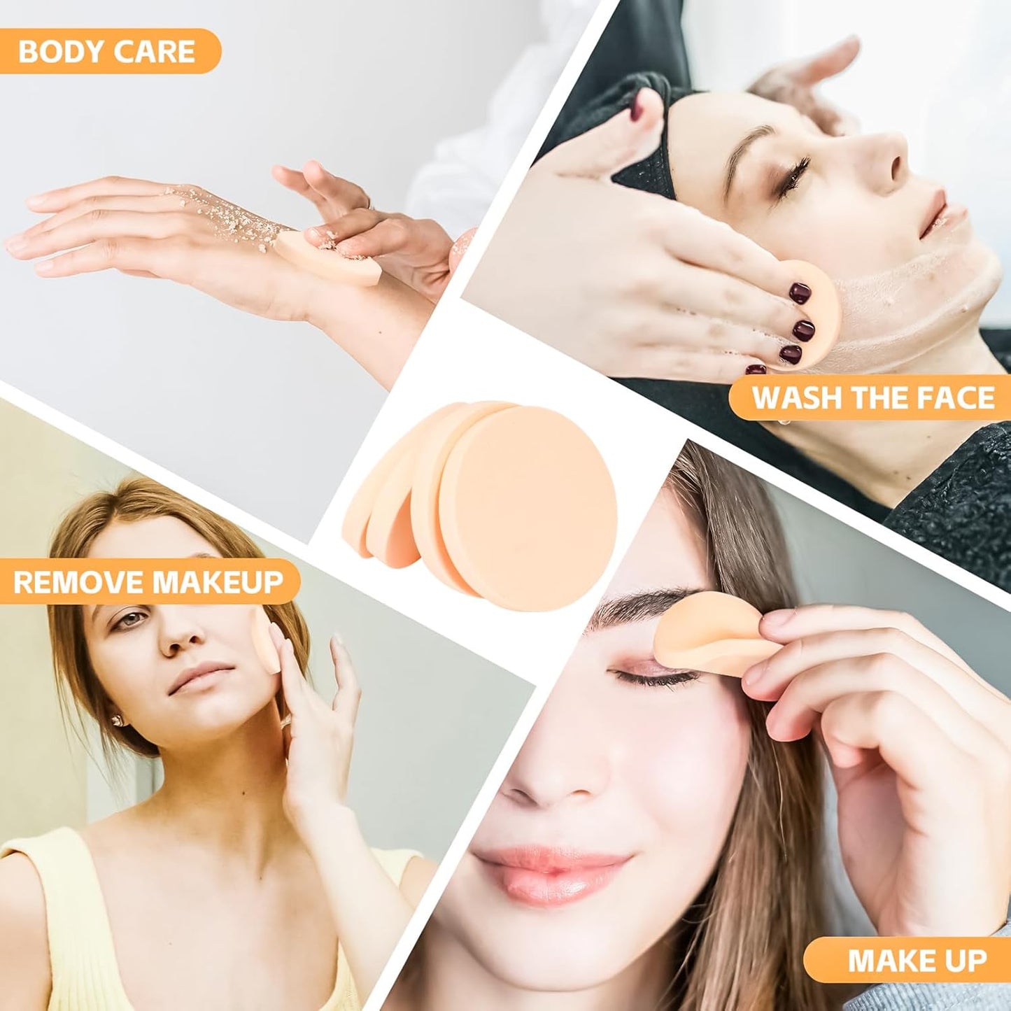 MotBach 60 PCS Nude Round Makeup Sponge, Cosmetic Sponge Round Foam Pad Eye Facial Powder Puff, Beauty Makeup Foundation Powder Blender for Women Lady All Skin Types Wet and Dry Dual Use