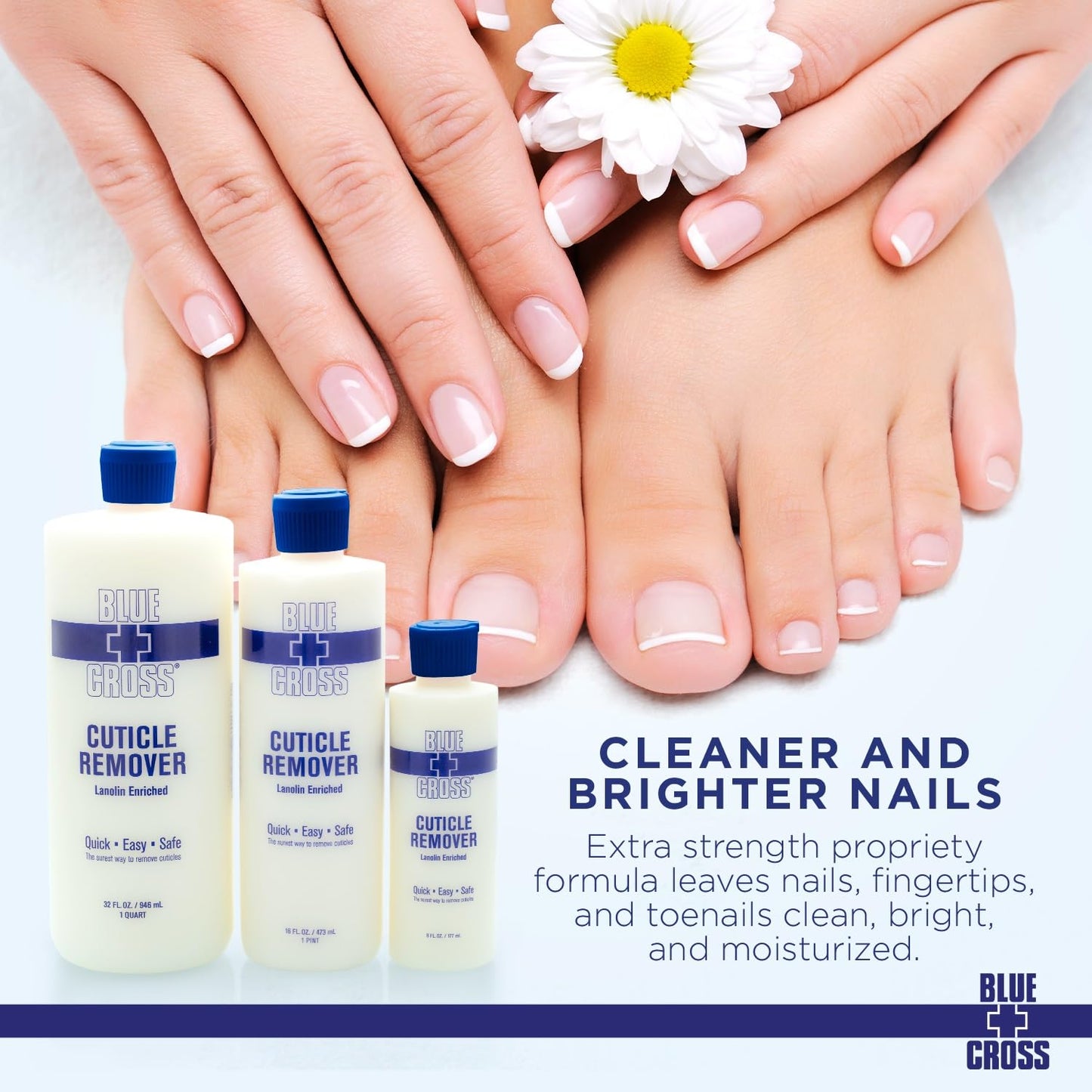 Blue Cross Cuticle Remover Liquid, Cuticle Softener for Nails, Professional Nail Care with Lanolin for Brittle Hang Nails, Hydrating, Moisturizing, Dry Cuticles, Made in USA. 16oz