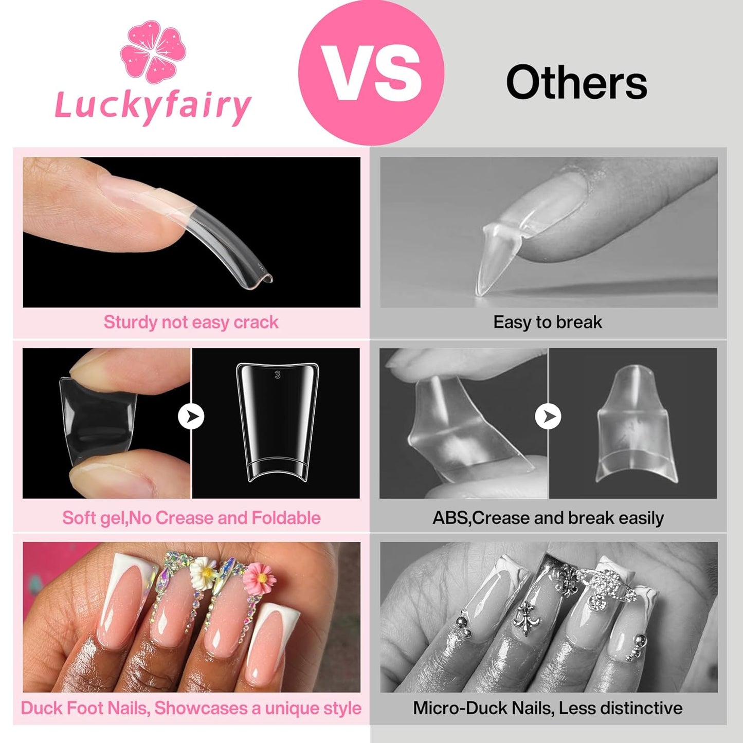 Half Cover Duck Nail Tips 504 Pcs Duck Press on Nails Clear Soft Gel Short Duck Nail Tips 11 Sizes Wide French False Nails for Acrylic Nails Professional for Y2K Art Salon