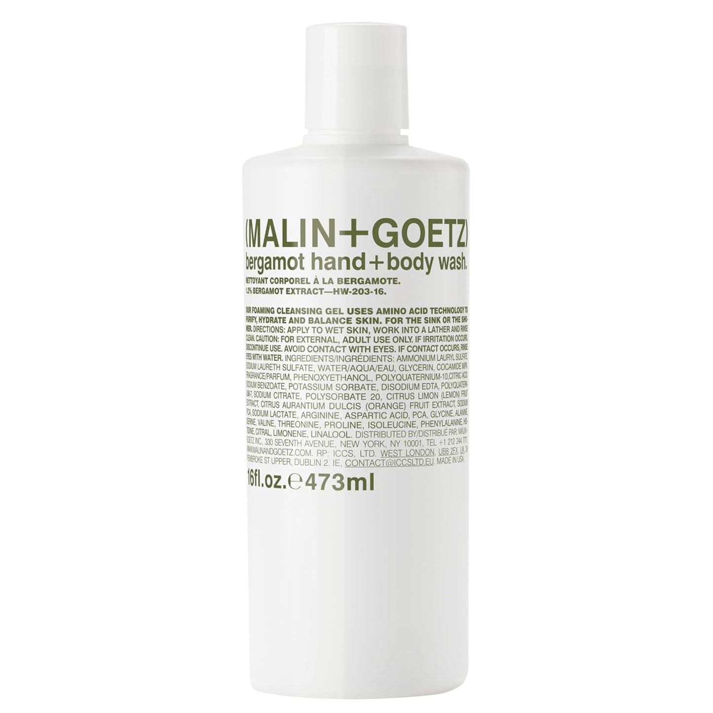 Malin + Goetz Essential Bergamot Purifying, Hydrating Hand + Body Wash, Natural Ingredients for All Skin Types, Soap for Sensitive, Dry Skin, No Stripping, Irritation, 16 Fl Oz