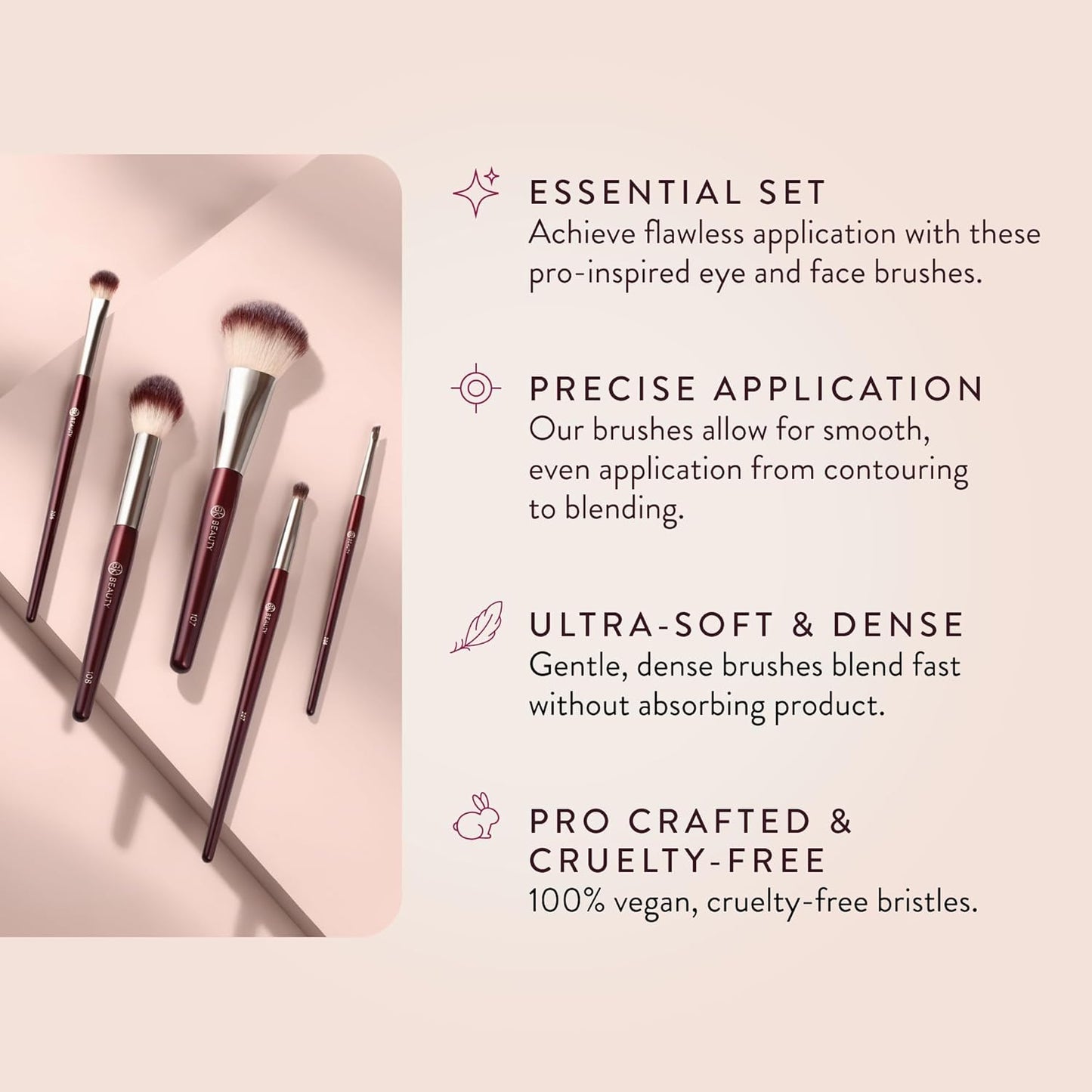 BK BEAUTY - PRECISION BRUSH COLLECTION (5PC) - Professional Makeup Brush Set for Bronzer, Blush, Contour, Powder & Eye Makeup | Premium Face Brushes for Flawless Application