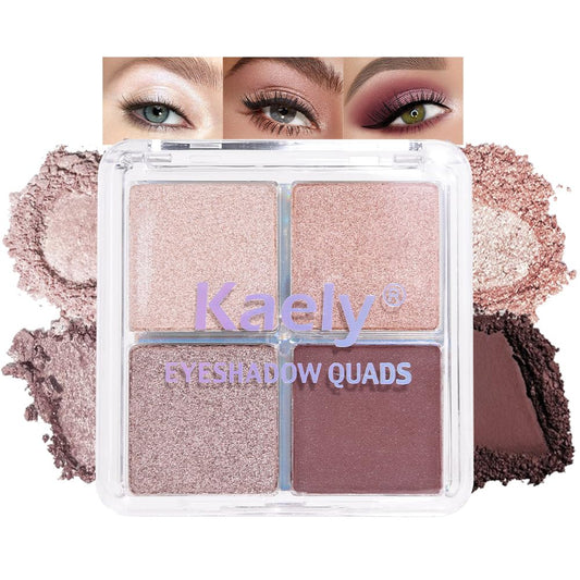 Kaely Powder Eyeshadow Quad, Pearl Mauve Glitter Shimmer Eyeshadow Palette Makeup, Neutral Eye Shadow Palette for Older Women Pigmented Waterproof, sombras para ojos, Blendable, Cruelty-free, 11