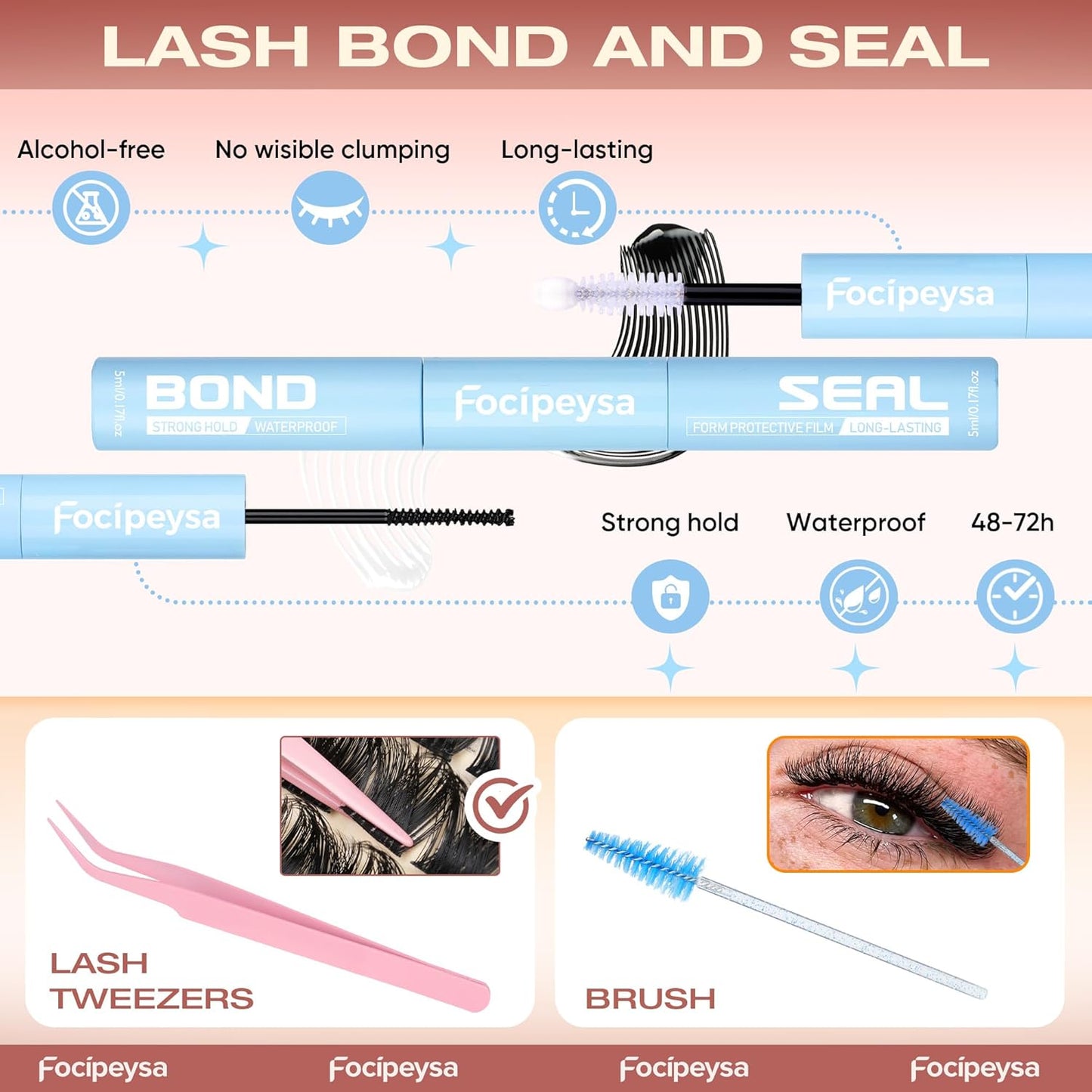 Focipeysa Wispy Lash Clusters Kit Spikes Eyelash Clusters Kit Manga Eyelash Extensions Kit with Bottom Lashes Individual Lashes Extensions Kit with Lash Bond and Seal Lash Tweezers