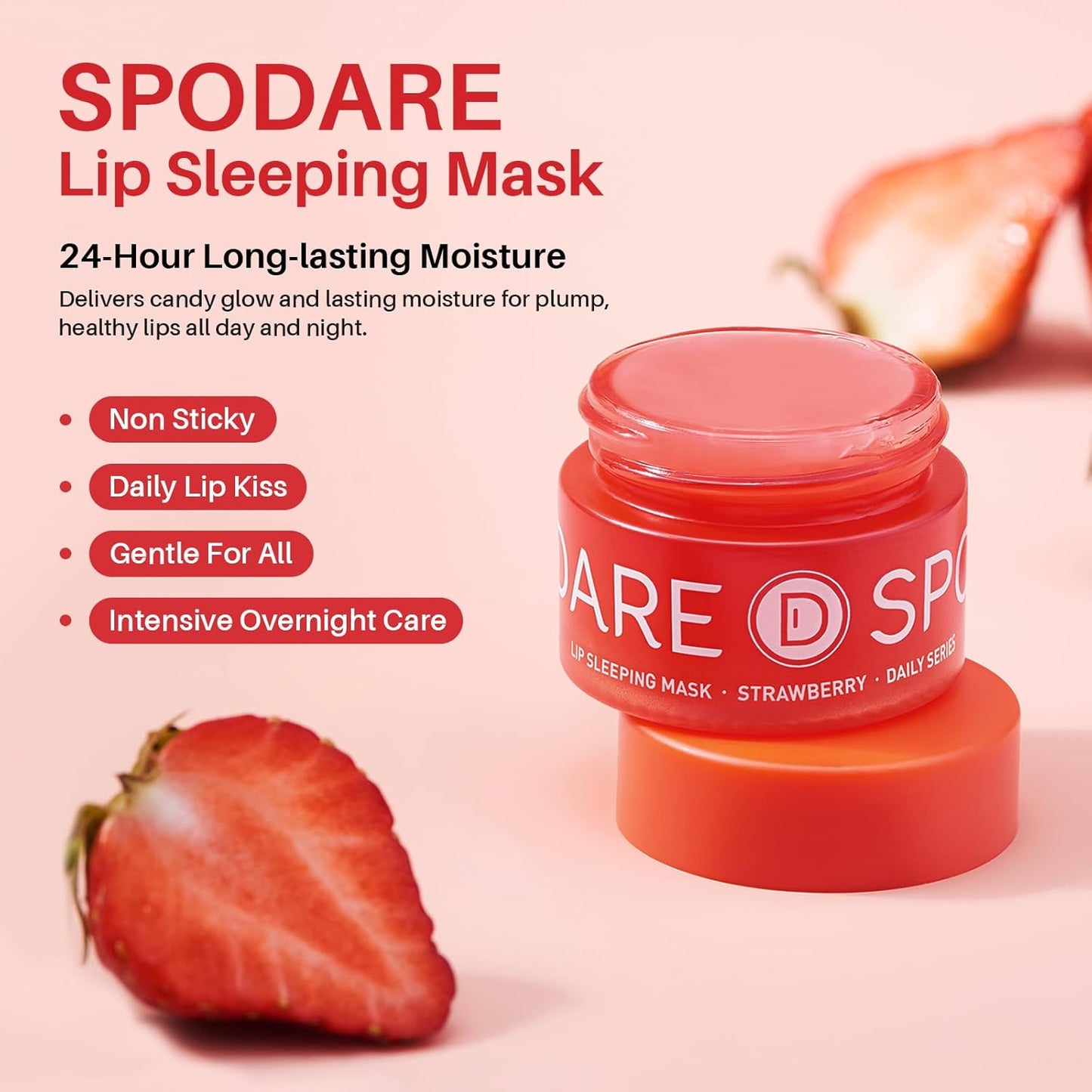 Sleeping Lip Mask Strawberry - Overnight Lip Treatment, Lip Care Hydration, Repair for Dry Cracked Lips, Vitamin C, Soft and Nourished Lips Overnight, Christmas, with Shea Butter - 0.42 Fl Oz