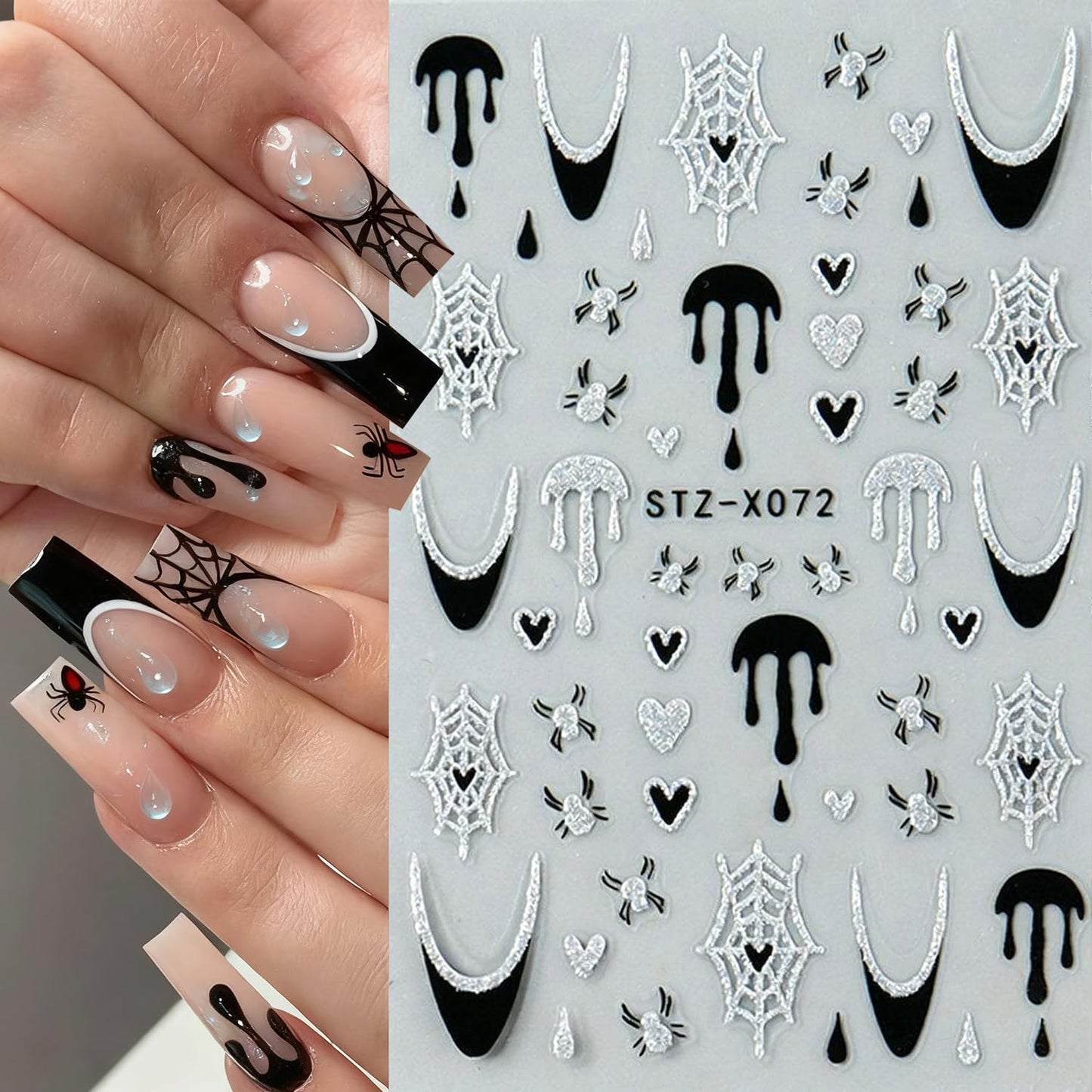 Spooky Halloween Art Nail Stickers Decals Gold Skull Nail Decals 6PCS 3D Self-Adhesive Glitter Spider Web Heart Skeleton Butterfly Design Supply Gothic Festive Stickers for Women DIY Nail Decorations