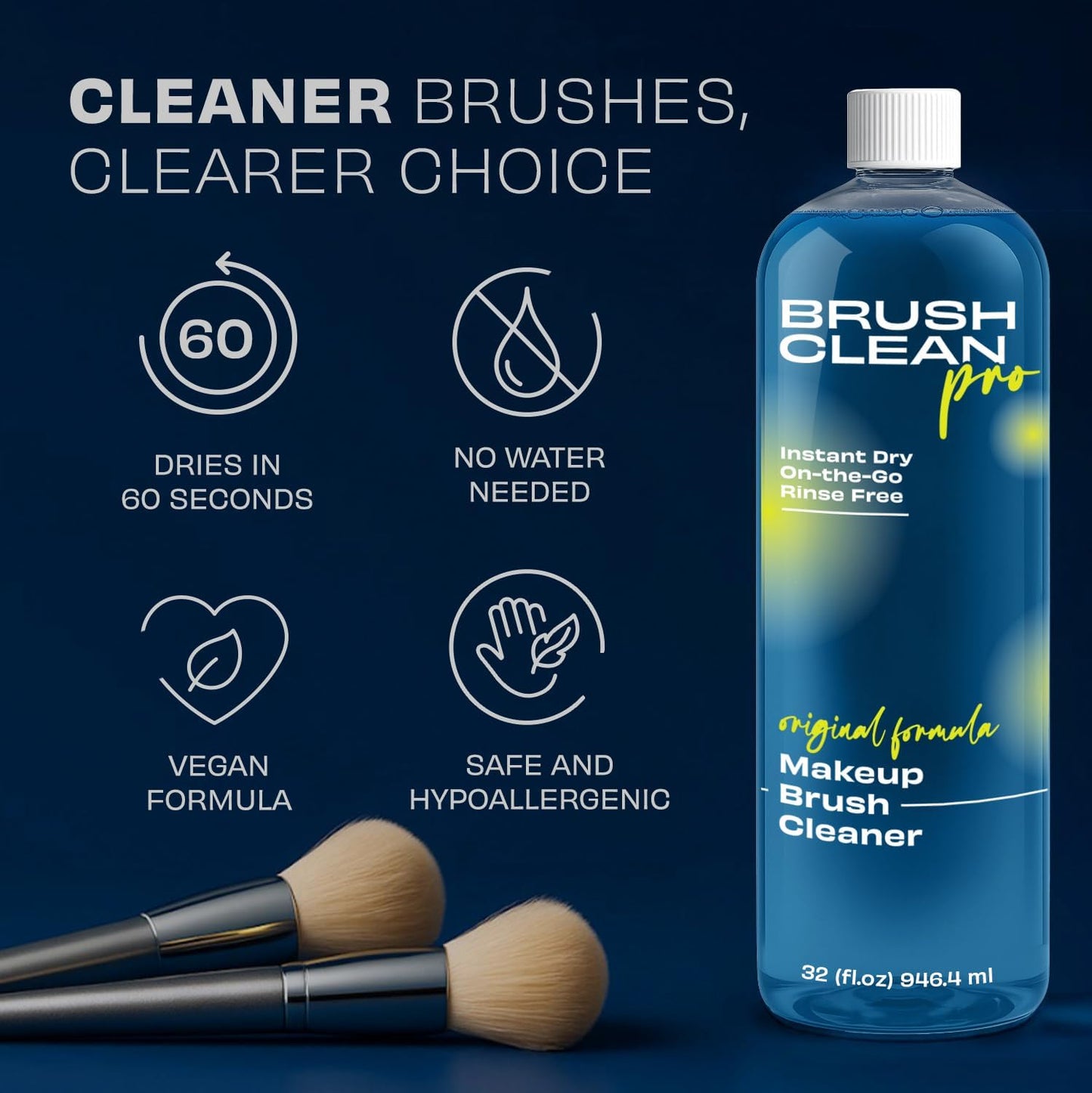 Original Makeup Brush Cleaner - Professional Cleanser for Makeup Brushes - Quick-Drying, Rinse-Free Formula - Removes Stubborn Waterproof Make Up, 32 oz