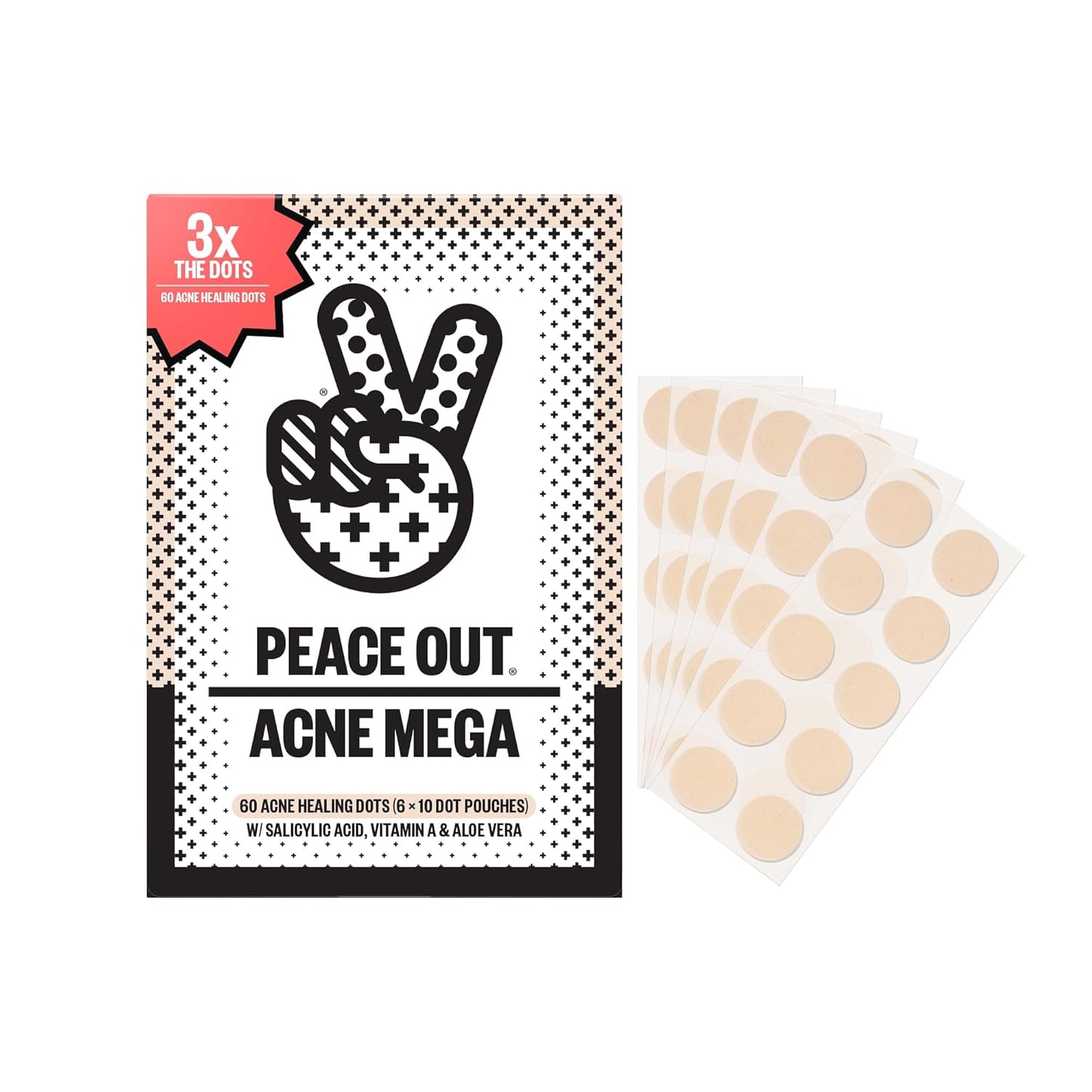 PEACE OUT Acne Healing Dots Helps Clear Blemishes Overnight, Fast Acting Hydrocolloid Pimple Patches for Breakouts with Salicylic Acid, Retinol and Aloe Vera, Award Winning Skincare Solution 60 Count
