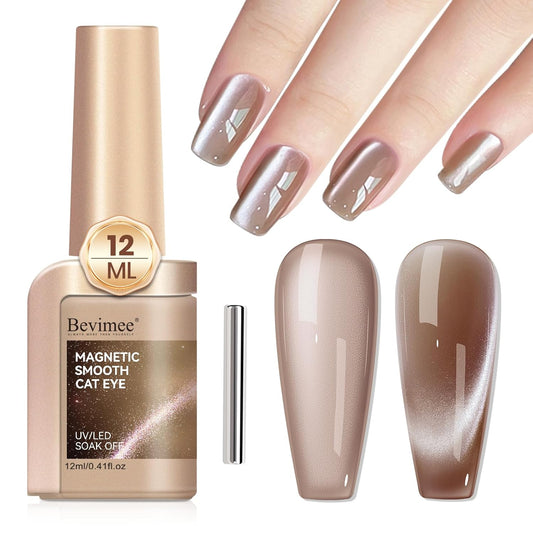 Cat Eye Gel Nail Polish Moonlight, 12ML High Gloss Smoothie Glitter Brown Cat Eye Nail Polish Magnetic Holographic UV Gel Polish for Nail Art Manicure Salon DIY at Home 1PC