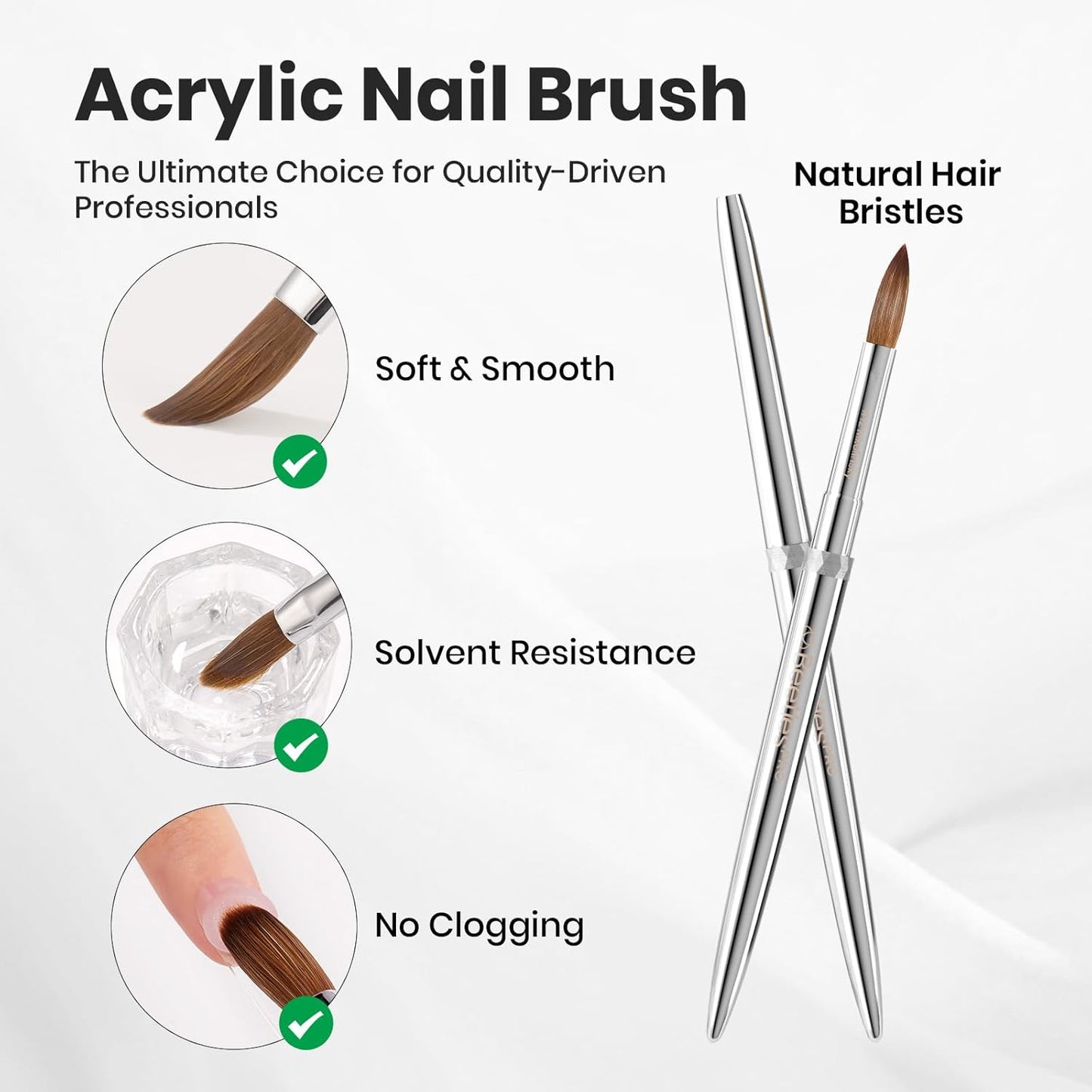 Beetles Pro 1-Pcs Acrylic Nail Brush – Professional Pure Bristles Kolinsky Acrylic Brushes for Nails Metallic Nail Art Brushes for Nails Extension Gel, 3D Carving – Salon Quality Manicure Tool (12#)