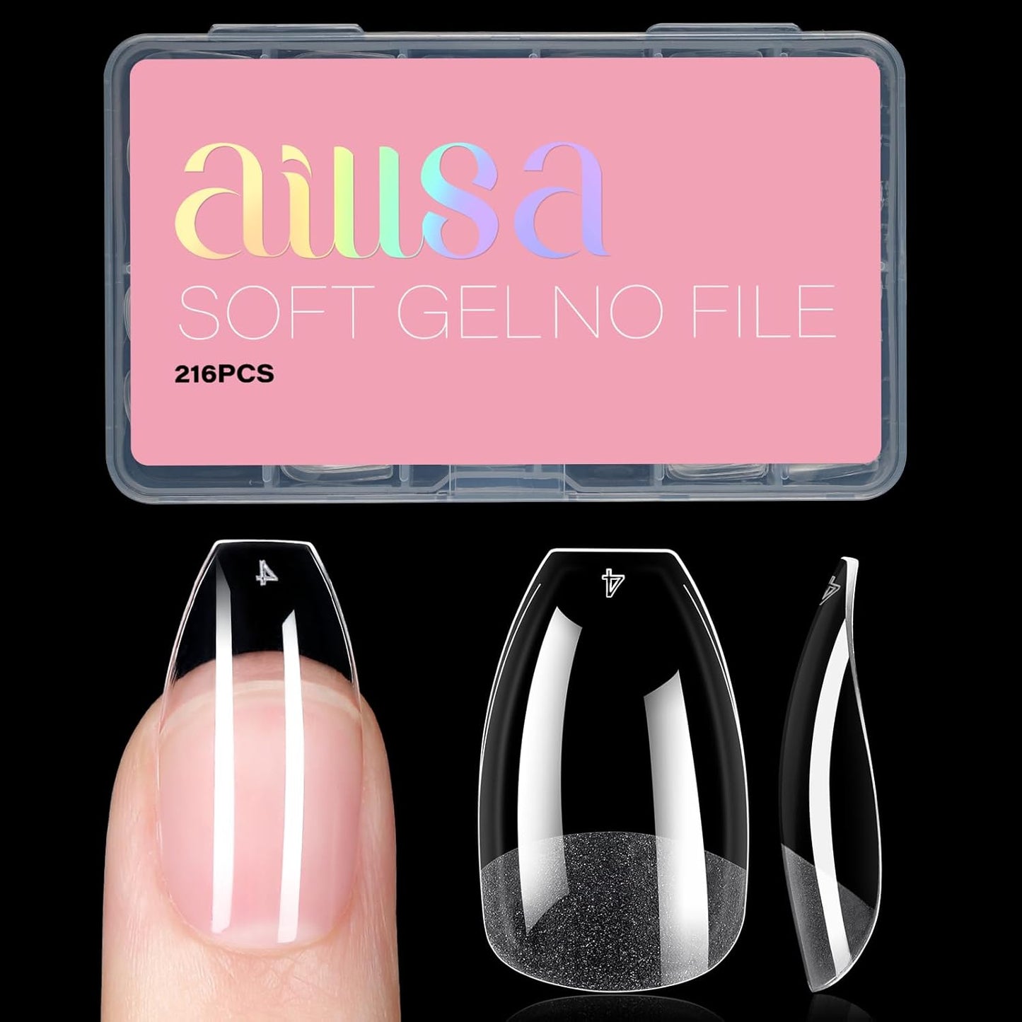 AILLSA Ballerina Nail Tips Clear Gelly Full Cover Nail Tips Pre-Shaped Acrylic Press on False Nails tips for Nails Extension Home DIY Salon Manicure 216PCS 12 Sizes