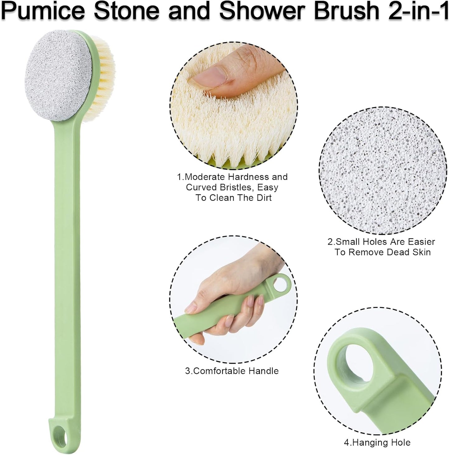 Pumice Stone for Feet with Long Handle (Double-Faced Straight Green Handle, Count, 1.0)