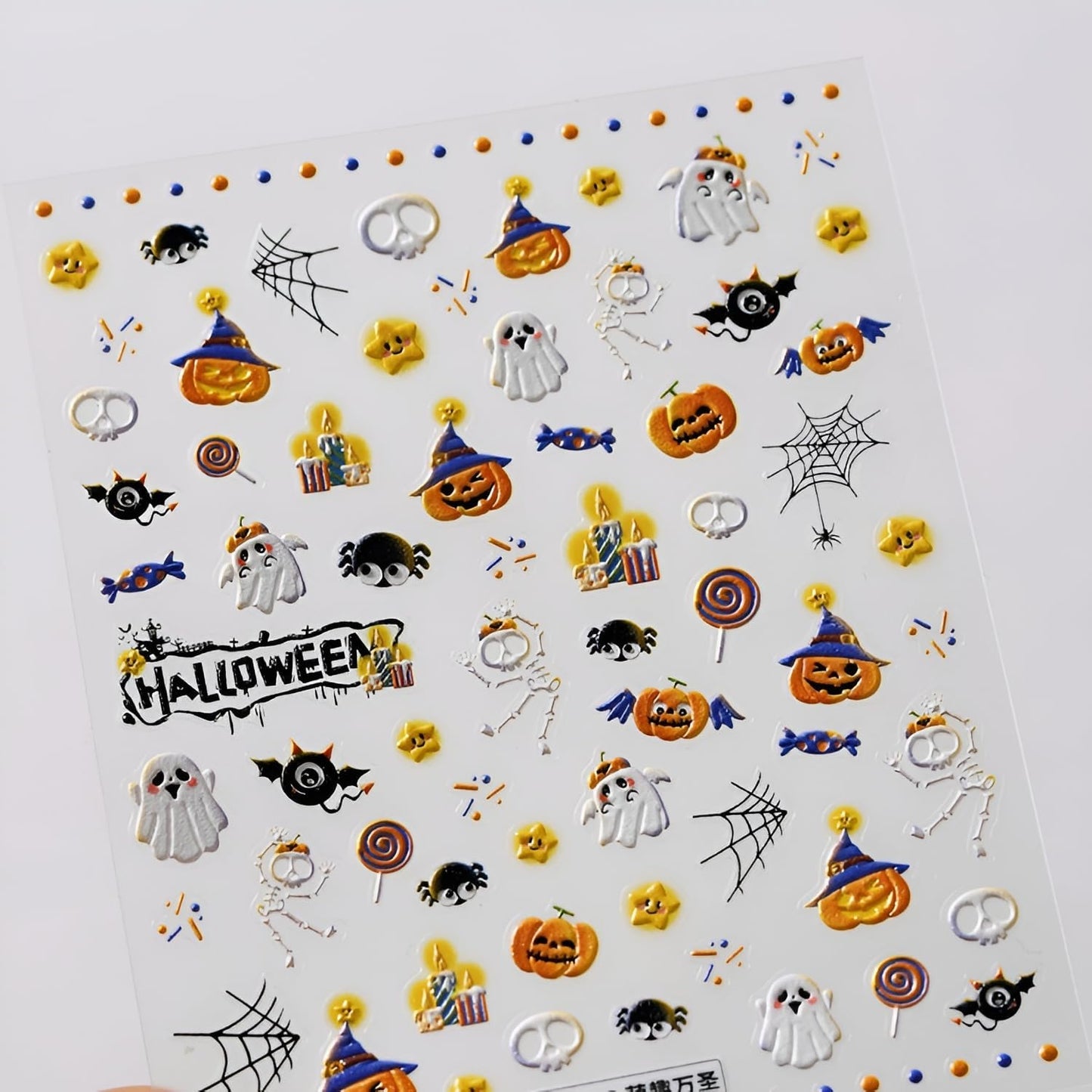 Halloween Nail Stickers for Nail Art Cute Ghost Design 5D Embossed Nail Decals Pumpkin Skull Spider Web Nail Art Stickers Halloween Nail Supplies DIY Manicure for Women Girls