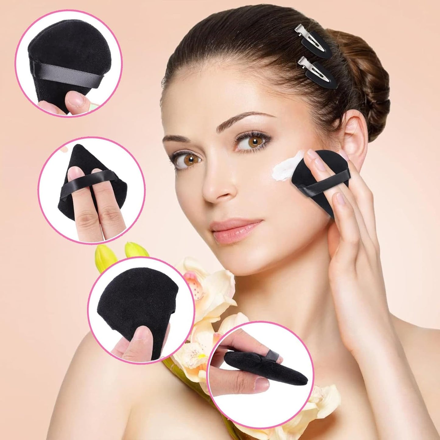 24 Pieces Powder Puff Face Triangle Powder Puff Soft Velour Makeup Puff Velour Puffs for Face Wet and Dry Cosmetic Foundation,Body Powder Blender Loose Mineral Powder Makeup Tool(Black,24 Pcs)