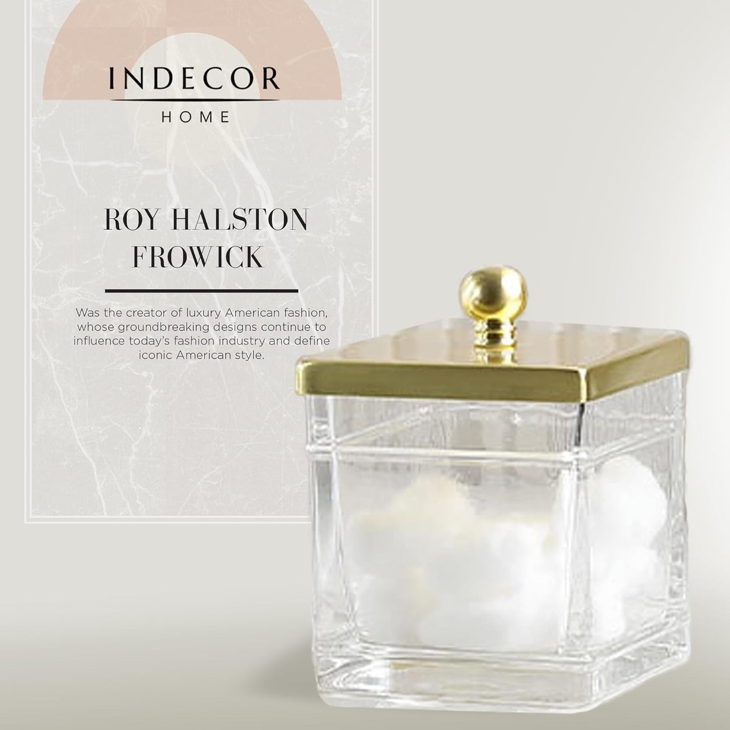 Apothecary Glass Cotton Jar Holder Brushed Gold Stainless Steel Lid, Elegant Bathroom Storage Canister for Qtips, Cotton Balls, Floss, Makeup Organizer, Vanity Bathroom Organization