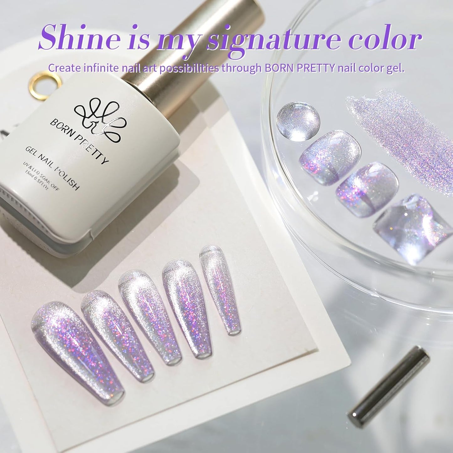 Born Pretty Auroras Cat Magnetic Eye Gel Nail Polish Mermaid Glitter Shimmer Magnetic Gel Polish 15ML
