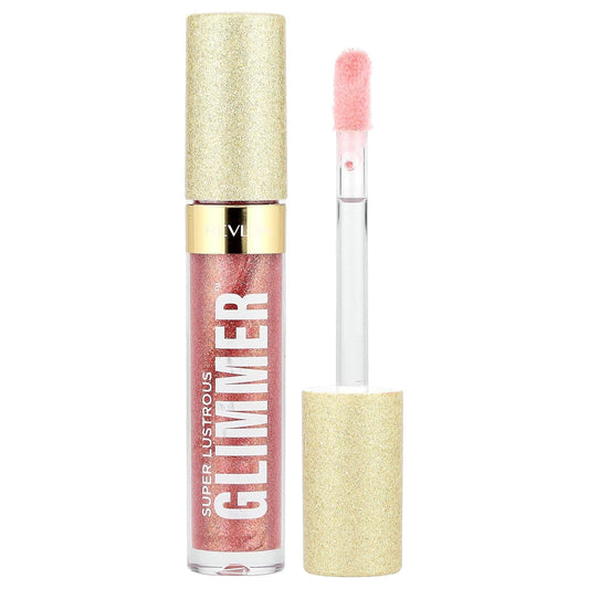 REVLON Super Lustrous Glimmer Gloss, Non-Sticky Lip Gloss, High-Shine Finish, Plant-Based Glitter, 005 Glazed Almond, 0.13 fl oz