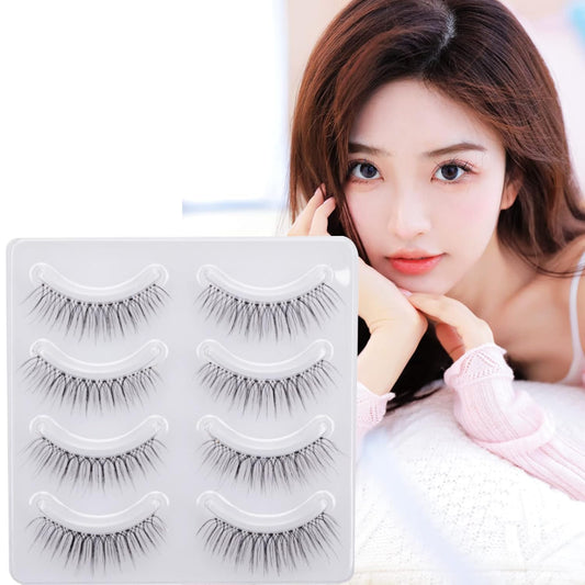 Miz Barn Daily Natural Look False Eyelashes, 4 Pairs Natural Soft Lightweight Comfortable Short Lashes Luxurious Clear Band Handmade False Eyelashes(M12)