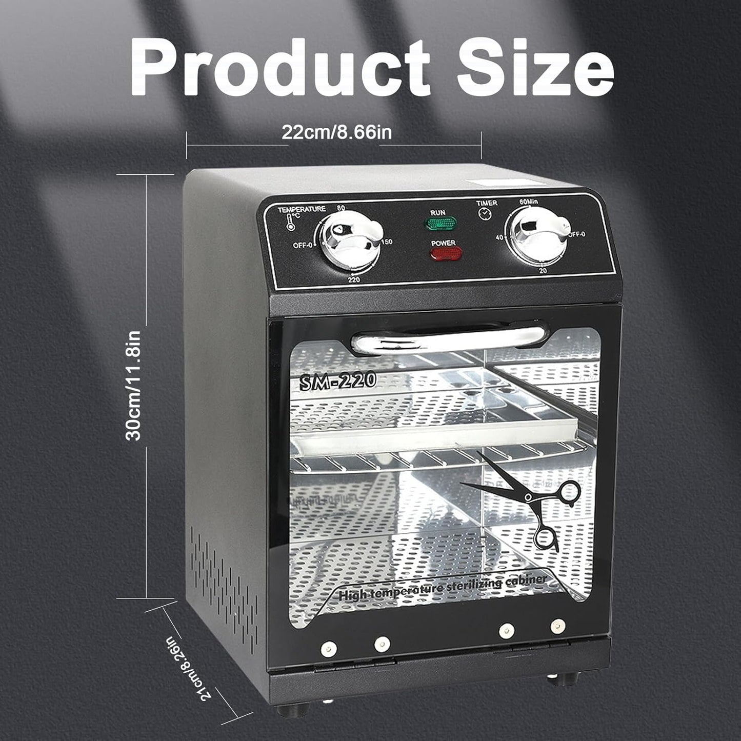 Nail Tool Sterilizer with Timer 8L Multifunctional High Temperature Dry Box Stainless Steel with 1 Stainless Tray for Nail Tools, Tweezers, Other Metal Equipment