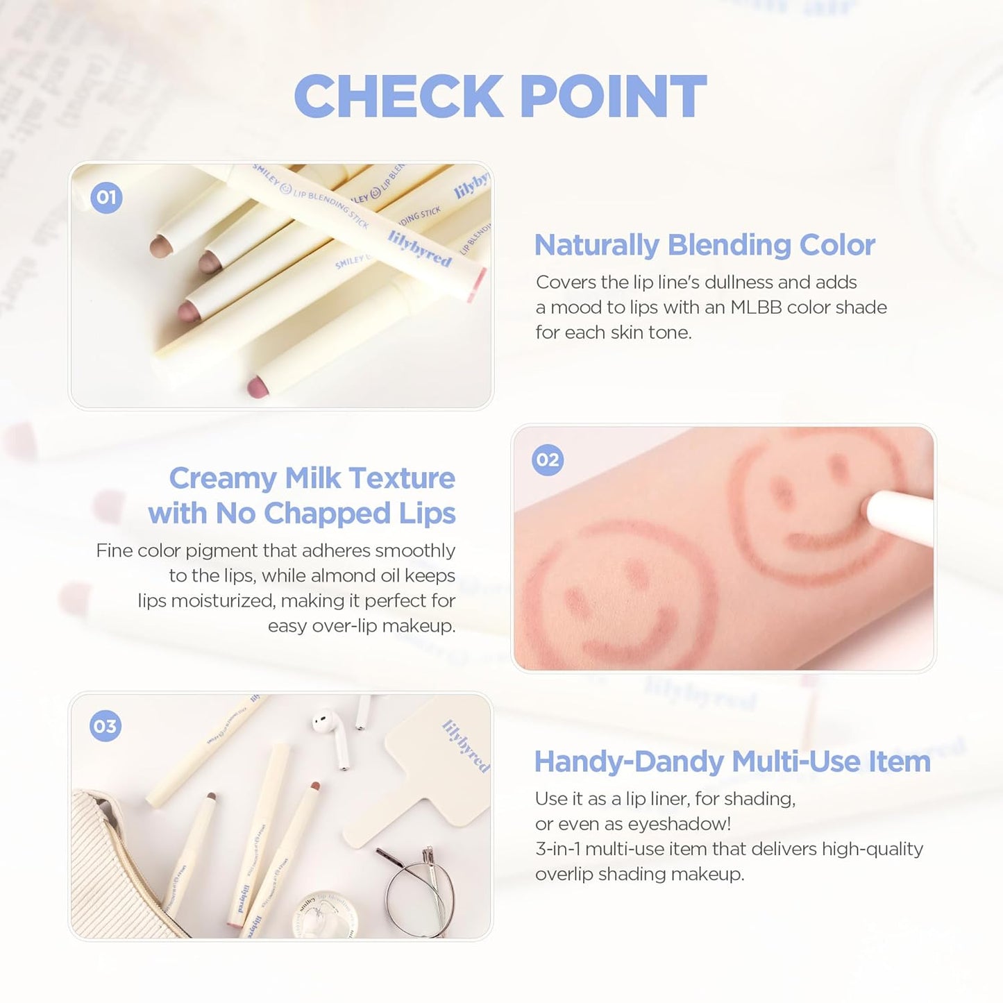 lilybyred Smiley Lip Blending Stick | Korean 3-in-1 Multi-Use Lip Liner, Smooth Creamy Texture, Long-Lasting Matte Finish, Soft Blur Effect, Precision Contour Pencil, 0.028 oz. (03 Be Happy with Me)