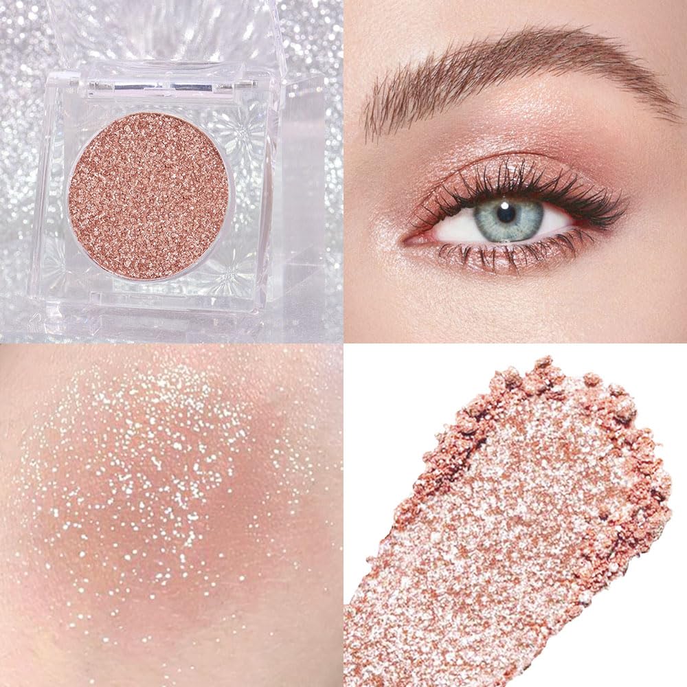 Champagne Rose Gold Monochrome Shimmer Eyeshadow Palette Makeup,Long Lasting Naturing-Looking Lightweight Glitter Single Eyeshadow,Neutral Powde Eye Shadow for Older Women