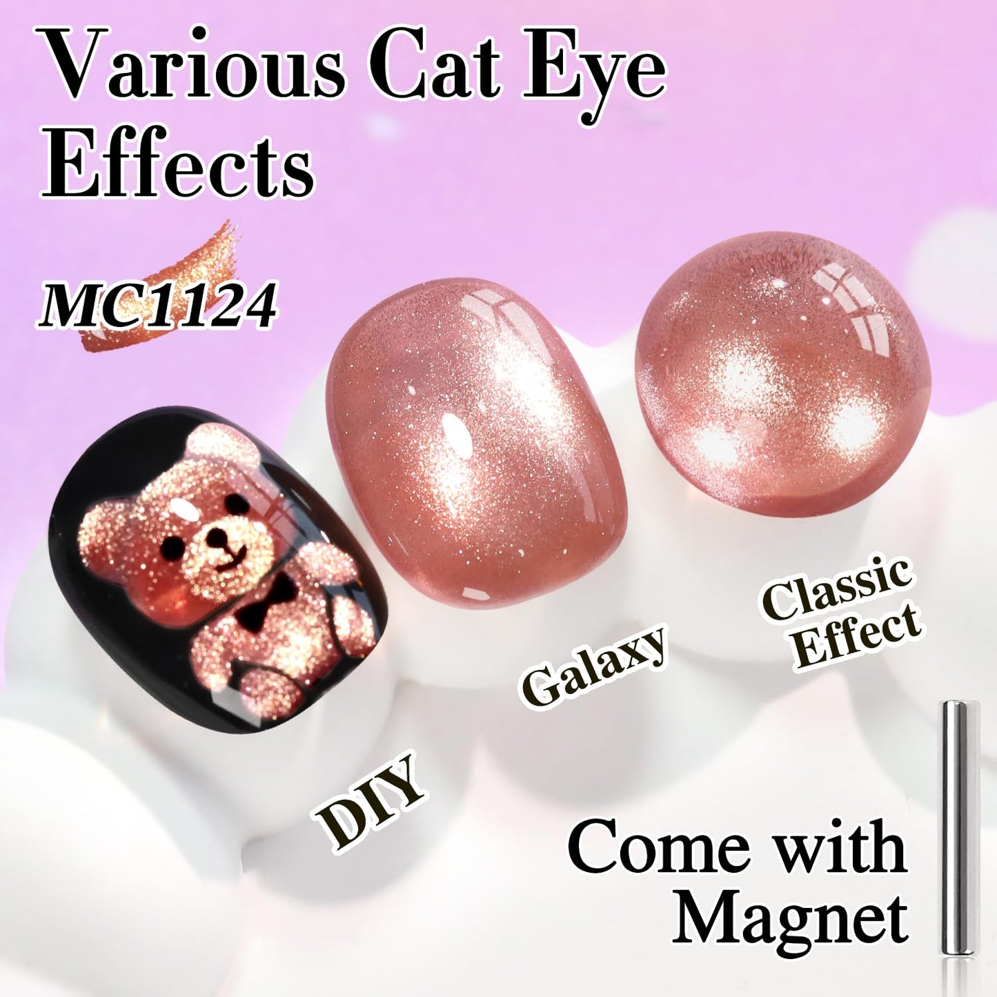 Double Rhythm 15ML Ice Glass Cat Eye Gel Polish with Magnet Holographic Glitter Shimmer Translucent Sheer Color Salon Soak Off Magnetic Nail at Home (Plum Purple-MC1124)