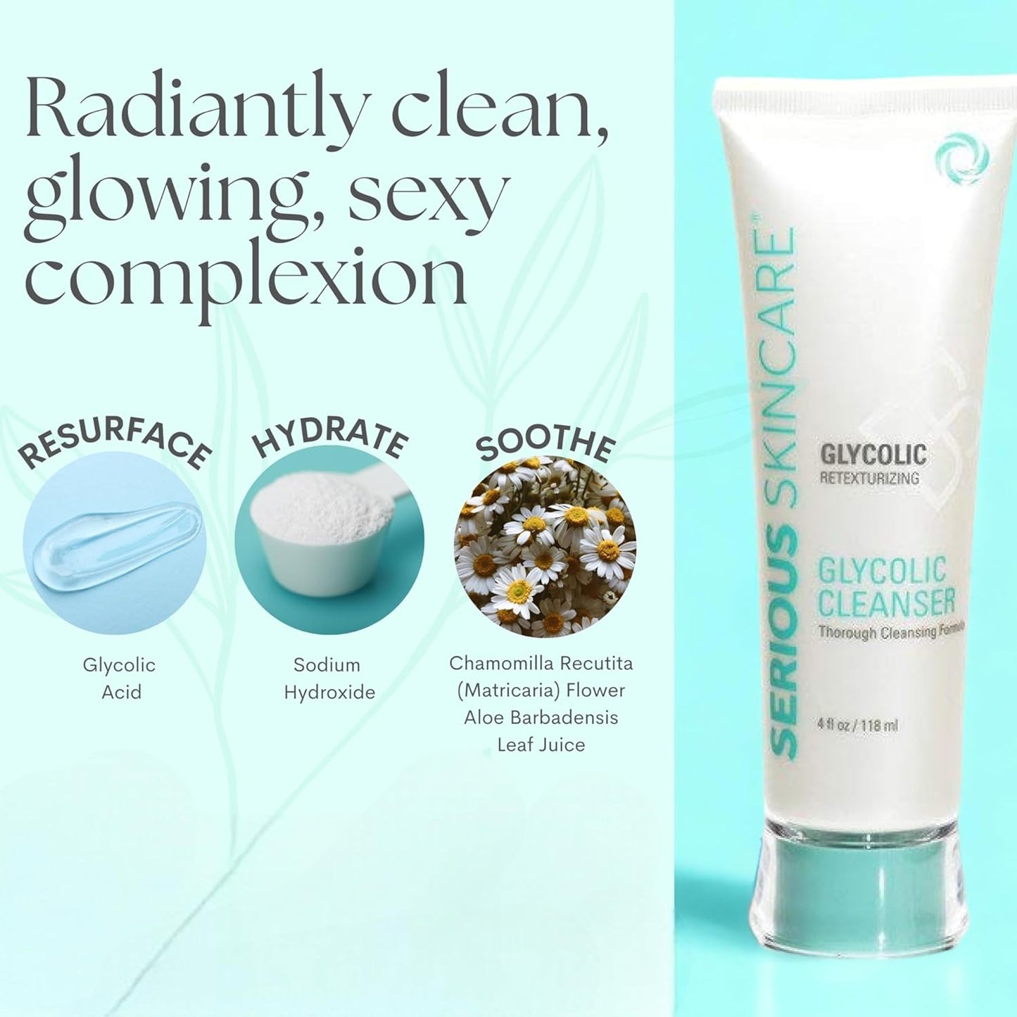 Serious Skincare Glycolic Cleanser - Glycolic Acid Skin Exfoliating Face Wash - 10% Glycolic Acid - Deep Pore Purifying - Removes Makeup, Oil, and Impurities - Shave Prep - Anti-Aging AHA 12 Oz & 4 Oz