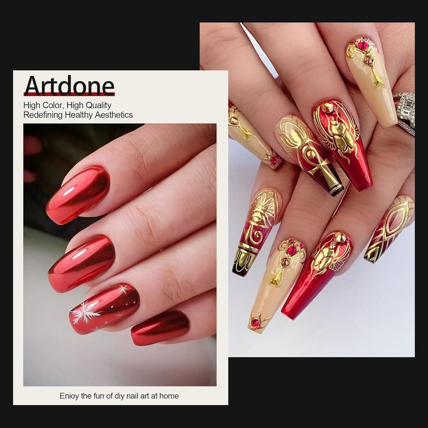 Artdone Chrome Nail Powder,Red Iridescent Aurora Powder Metallic Mirror Effect Pigment Pearlescent Mermaid Pigment Pearl Glitter Dust Kit, Nail Art Decoration, Resin Craft