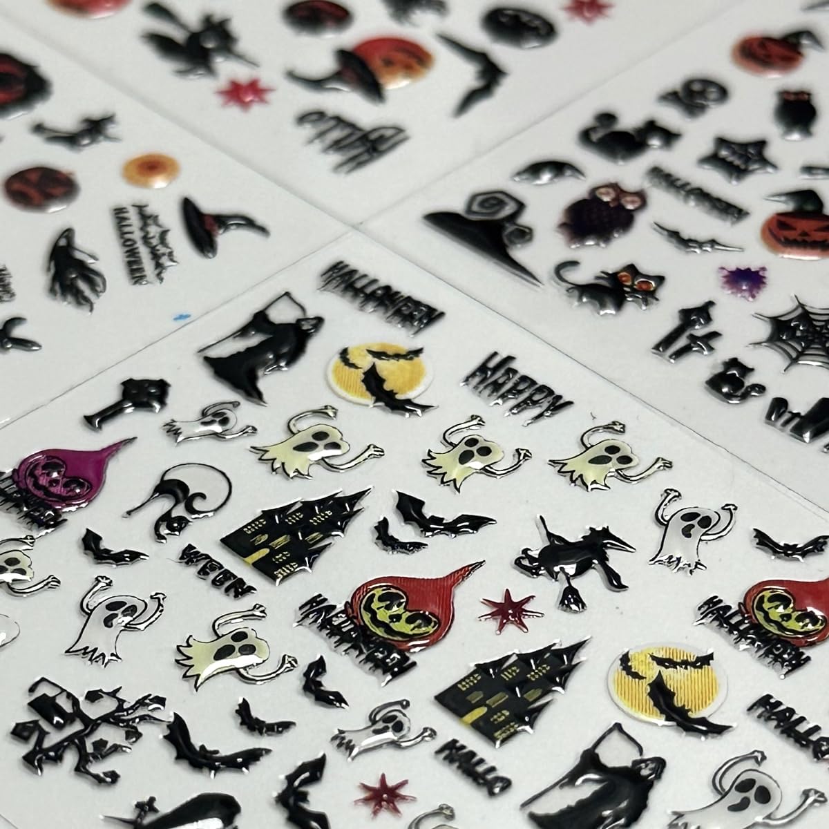 24 Sheets Halloween Nail Stickers Pumpkin Ghost Face Nail Decals 3D Self-Adhesive Nail Supplies Spider Web Cat Bat Nail Art Stickers for Acrylic Nails for Women Kids DIY Manicure Decorations
