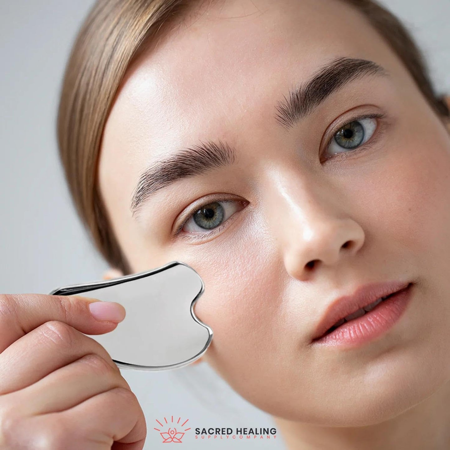 Sacred Healing Premium Stainless Steel Gua Sha Facial Tool – Enhance Beauty, Anti-Aging, Pain Relief, Lymphatic Drainage – Ideal for Home and Professional Use- Metal Gua Sha
