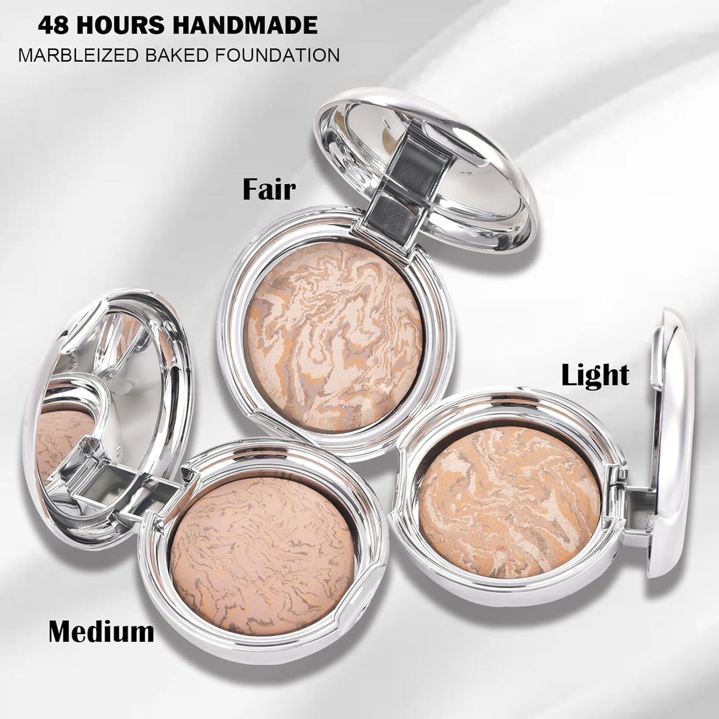 Marbleized Baked Foundation Makeup, Balance and Brighten Color Correcting Powder Foundation - Buildable Light to Medium Coverage - Demi-Matte Natural Finish (#003 MEDIUM, 0.32 Oz)