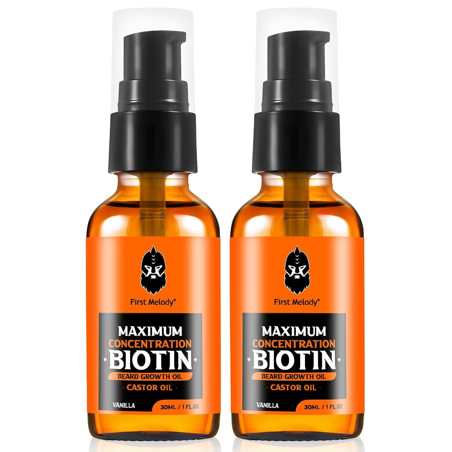 Beard Oil,Maximun Thickening Biotin, with Castor Oil and Argan & Jojoba Oils, Promotes Beard Growth, Styles, Strengthens & Softens Beards & Mustaches,1 Ounce*2（2 Pack）