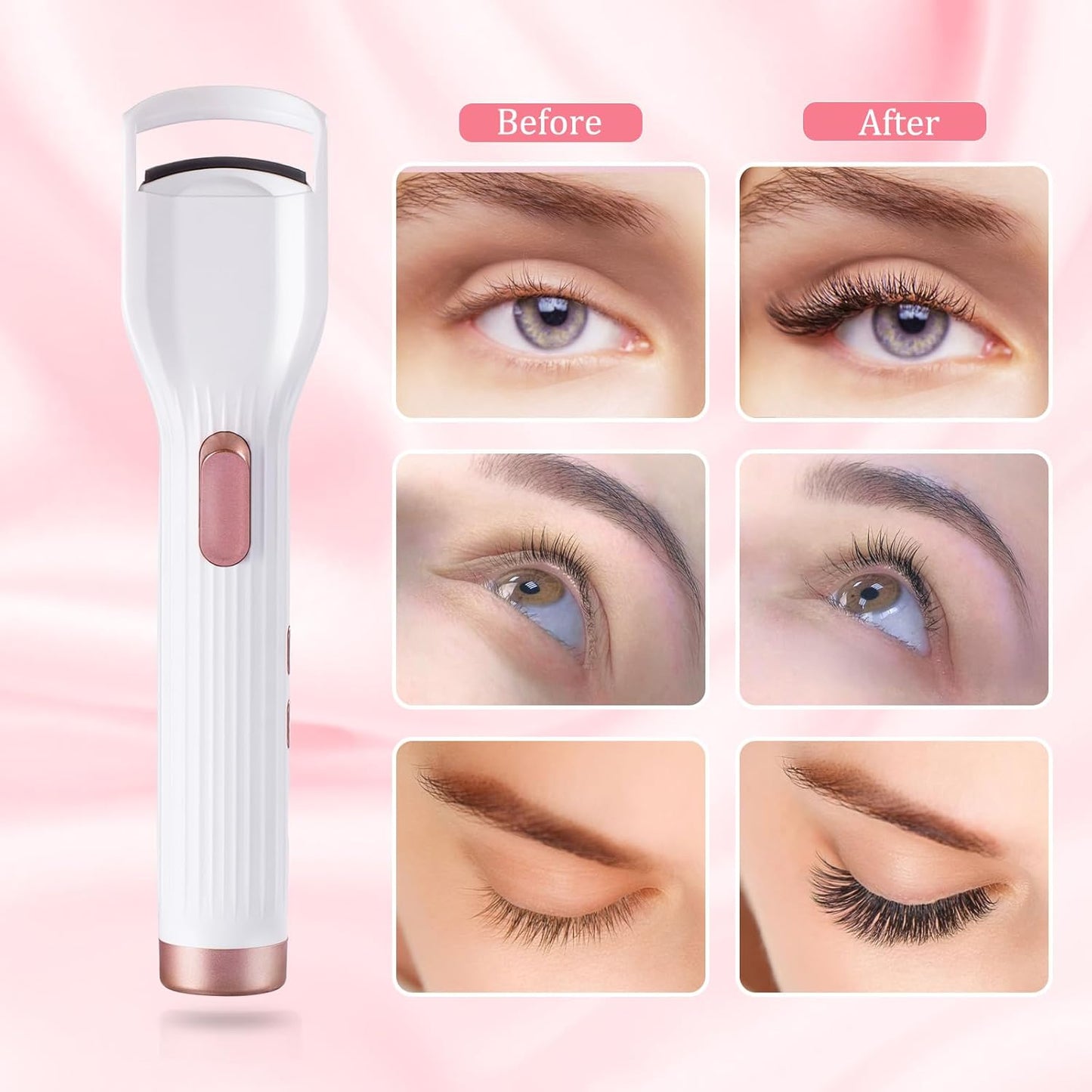 Heated Eyelash Curler Professional, 2 Heat Modes Fast Heat up in 8s, Rechargeable Electric Eyelash Curler with Type-C, White Electric Heated Lash Curler for Women Girls