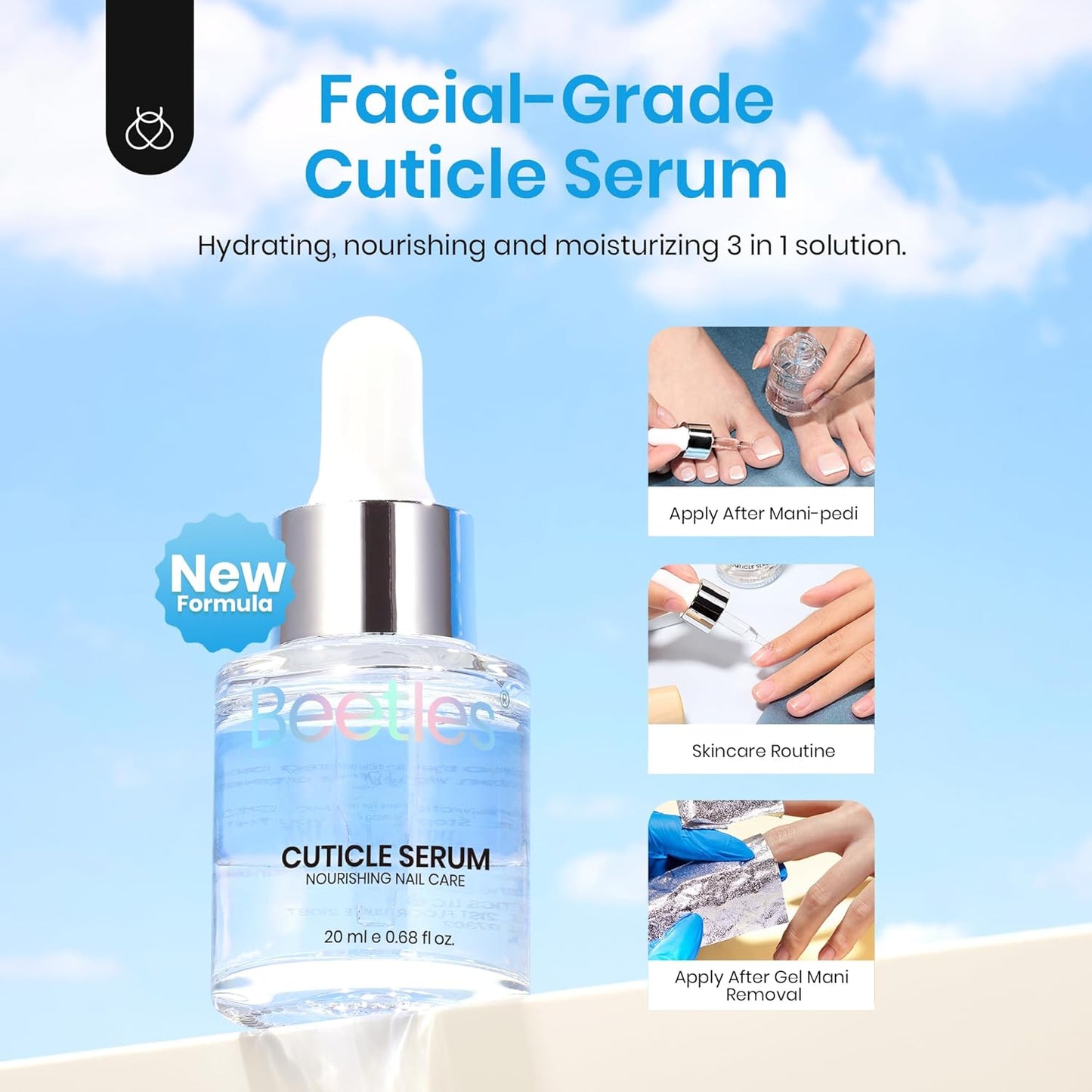 Beetles Cuticle Serum for Nail 20ml Nail Care Cuticle Repair Oil with Jojoba Oil & Vitamin E Nail Growth Remedy for Damaged Skin & Thin Nails Spa and Hand Manicure Essentials Gift For Women Girls