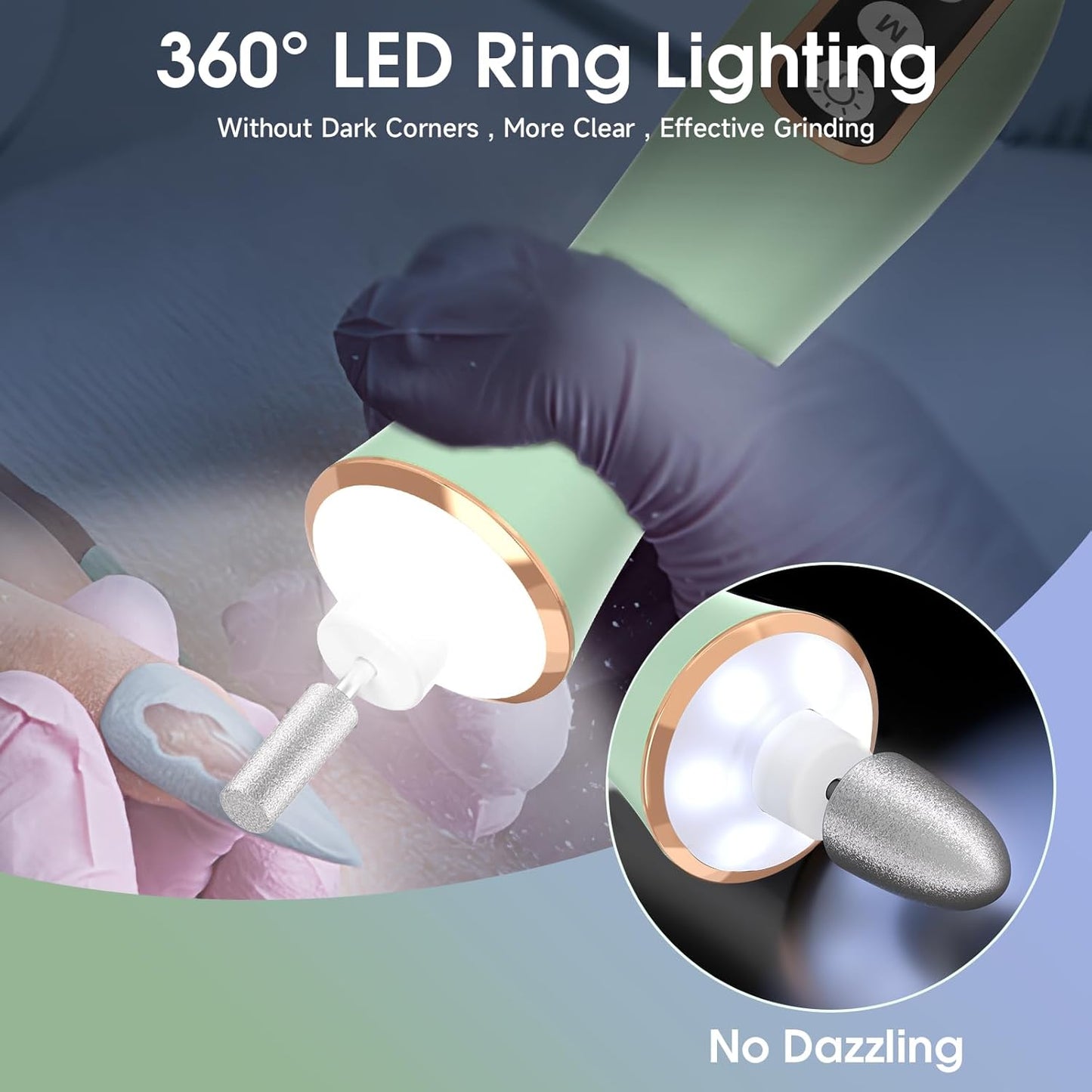 Professional Manicure Pedicure Kit with 360° LED Light&10 Speeds&Memory Mode with Case, Cordless Electric Nail Drill, Pedicure Tools for feet,Hand Foot Care Nail File for Thick Nail Toenail Cuticle