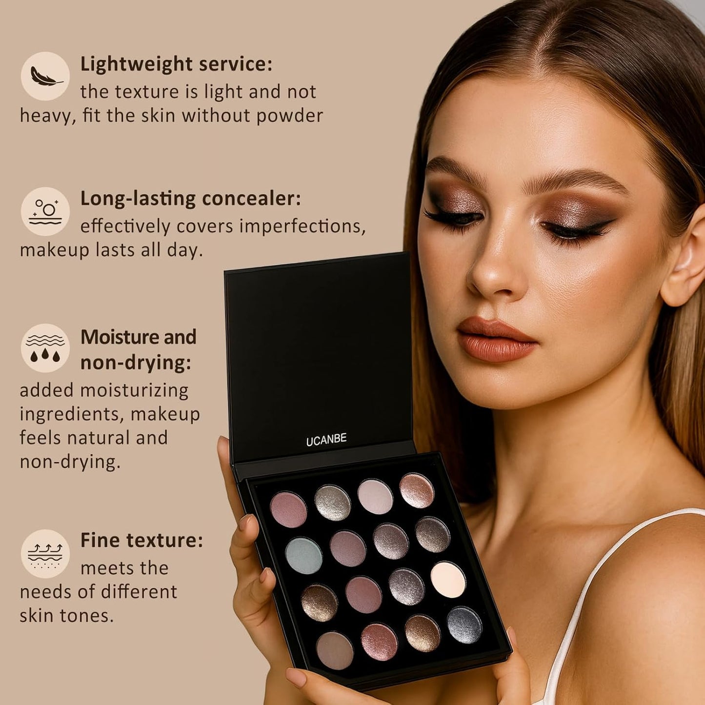 UCANBE 16 Color Baked Eyeshadow Palette with 15PCS Brushes Makeup Set,Matte&Shimmer Blend Eyeshadow for Women&Girls,Highly Pigmented Long Lasting Waterproof Make Up Pallet