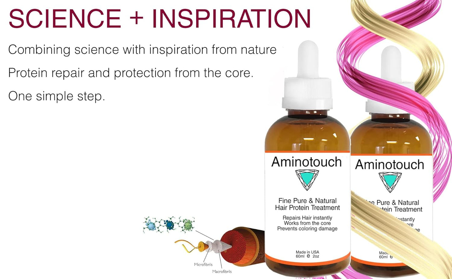 Aminotouch Natural PURE PROTEIN TREATMENT Instant Rescue Shot Grow Long Hair Repair Damage Split Ends, Strengthen Weak Hair, Collagen Filler Keratin Repair that Works From the Core (Reg)