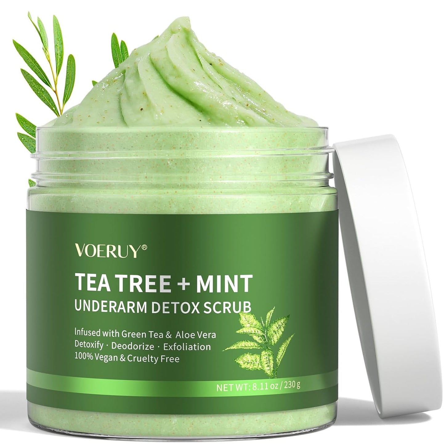 Armpit Detox Scrub with Tea Tree, Mint & Walnut Shell Powder, Underarm Scrub for Removing Odor & Exfoliating, Dark Armpit Remover, Natural Unisex Body Deodorant for Full Body Care 8.11 Oz