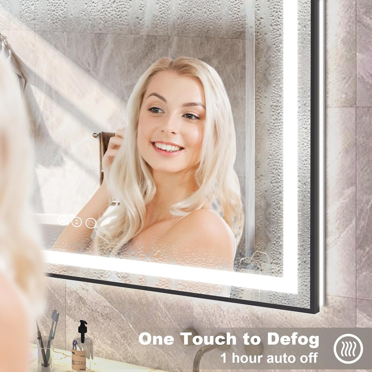 OKPAL 24x36 Black LED Mirror for Bathroom, Lighted Bathroom Mirror with Lights, Frontlit & Backlit Lighted Vanity Mirror, Anti-Fog, Dimmable, Memory, Shatterproof, Horizontal/Vertical