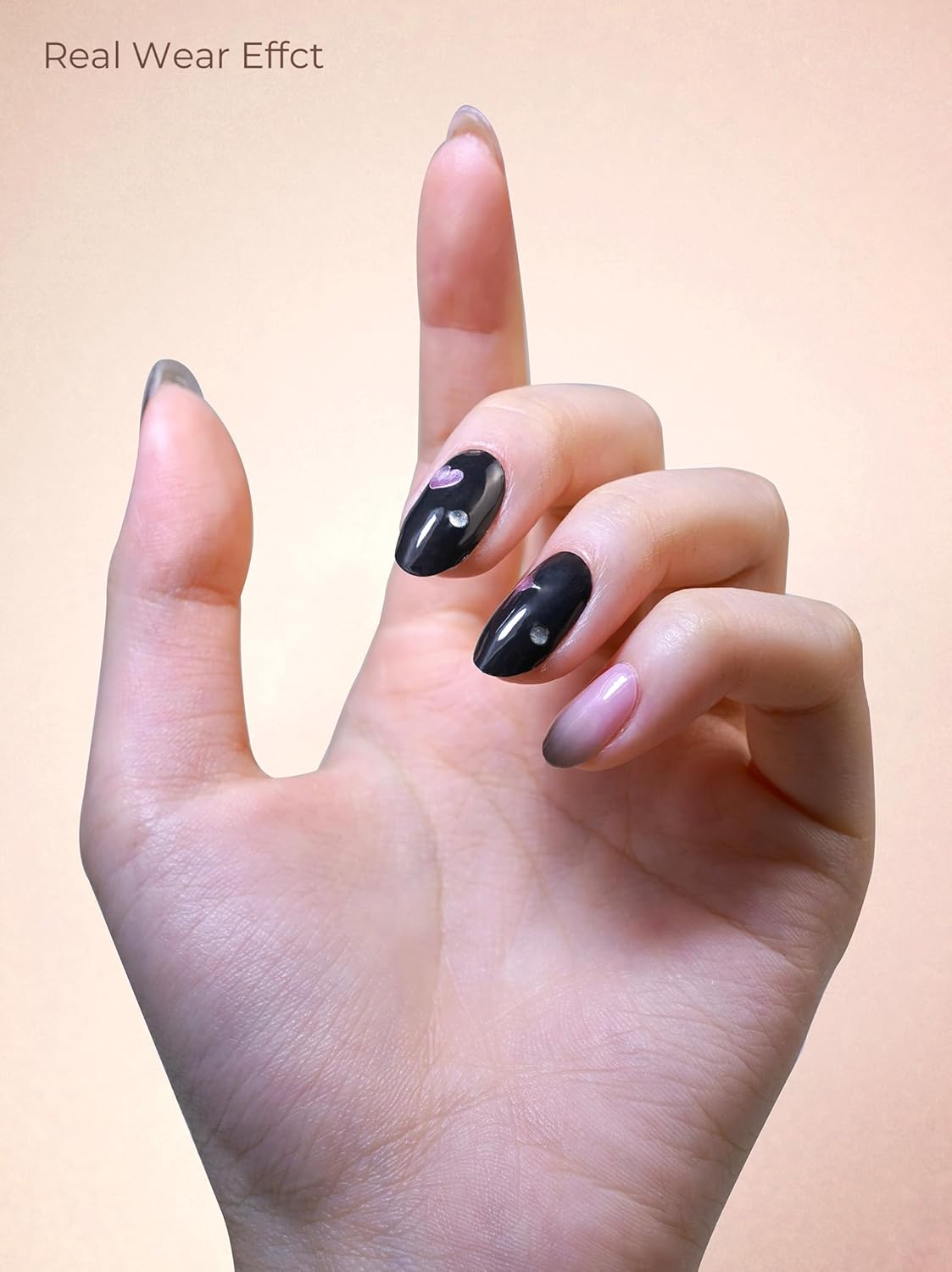 Pre Cured Gel Nail Strips - 44PCS Salon Quality Gel Nail Stickers - Long Lasting Polish Wraps for Women no UV Light Needed Easy Apply& Remove (Black Pulse)