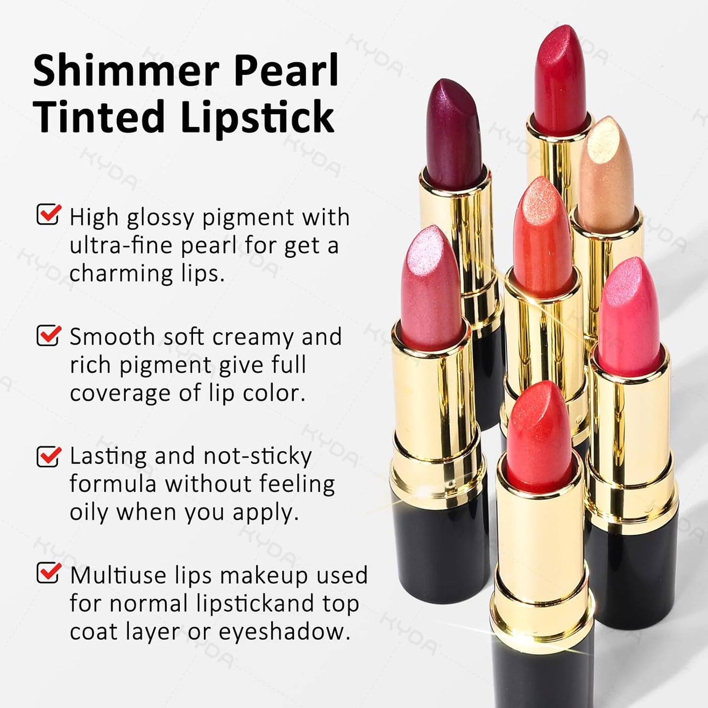 KYDA Red Shimmer Lipstick, Metallic Pearl Lipstick, Lasting Non-sticky Glitter Lips Color, High Glossy Lips Makeup for Women, Mocha Red