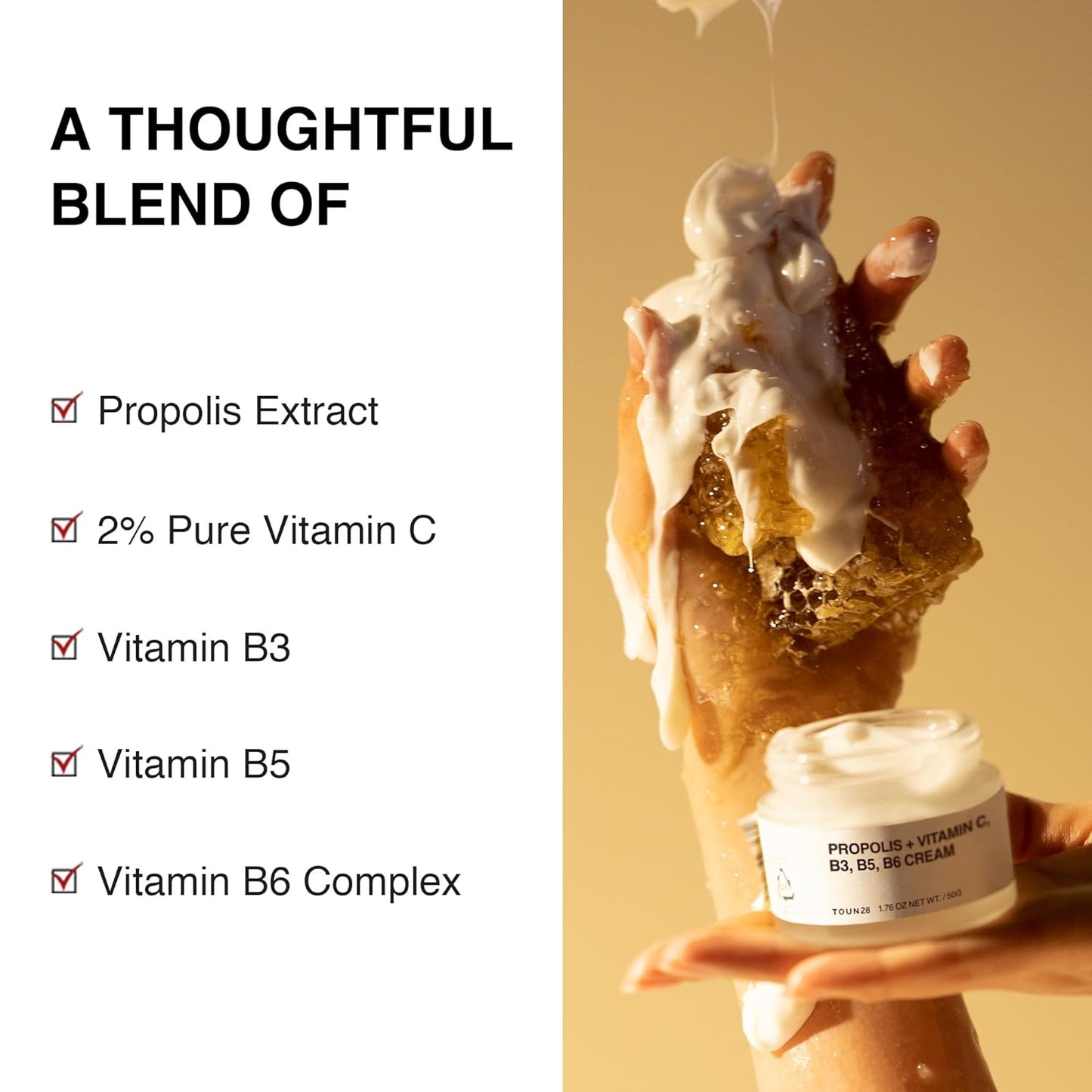 TOUN28 Propolis Vitamin C & B Complex Cream 1.76 oz (50g) | Moisturize, Nourish & Strengthen Skin Barrier with Propolis Extract| Korean Skincare for Sensitive Skin