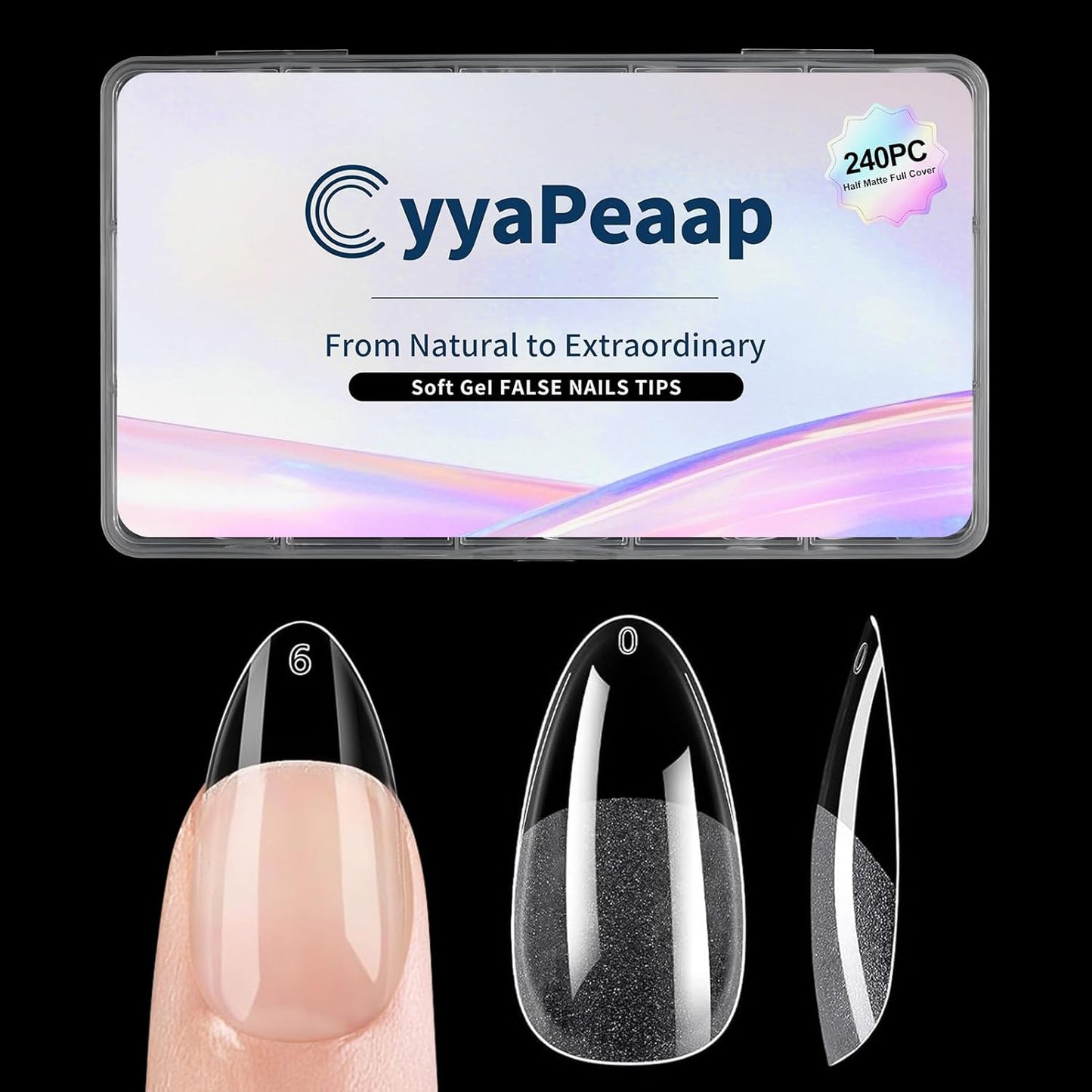 Almond Nail Tips Soft Gel Nail Tips 240Pcs Pre-Shaped Medium Pointed Almond Nails Half Matte Full Cover Acrylic Clear Press on Fake Nails Tips for Extension Nail Art DIY Manicure Salon 12 Sizes