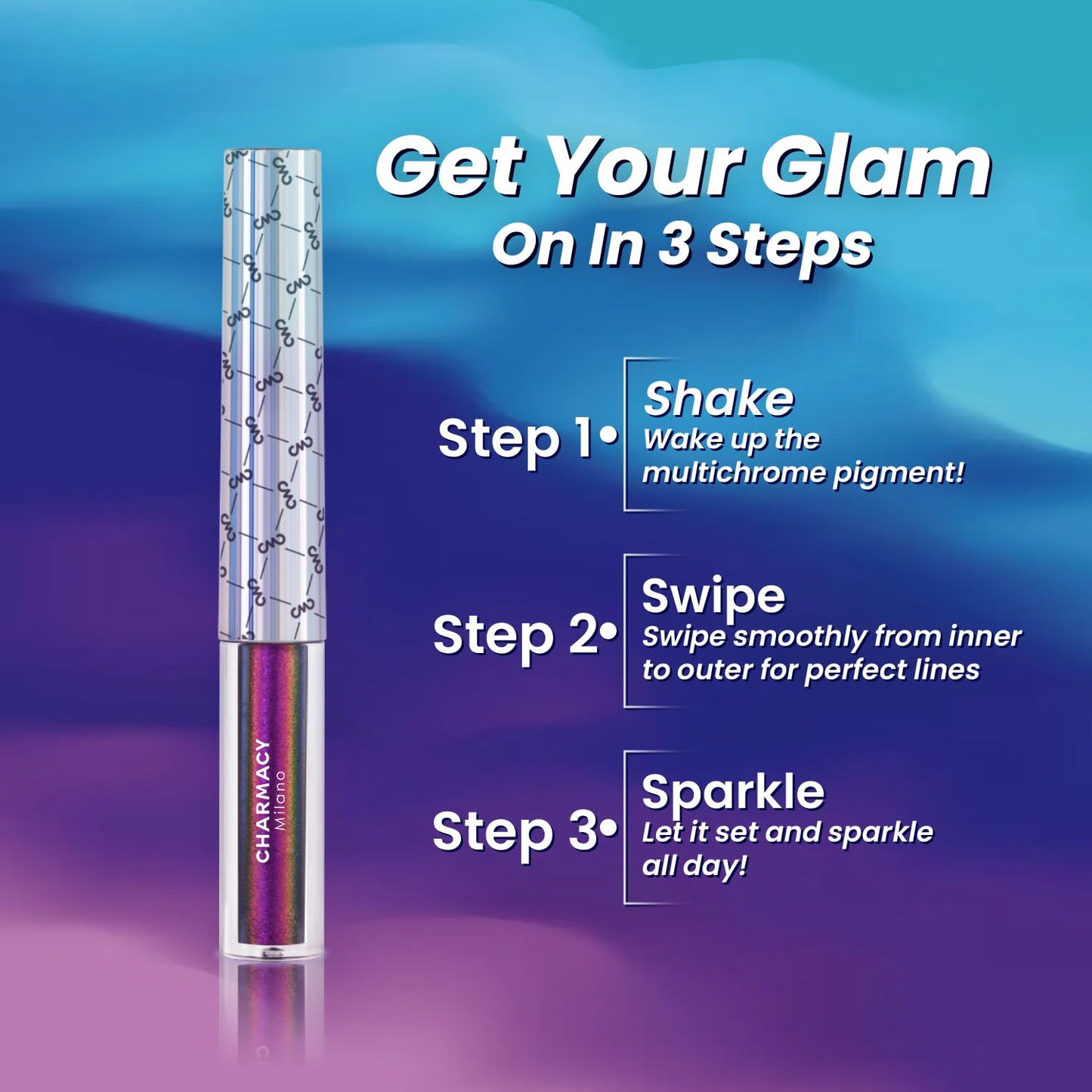 CHARMACY Multichrome Liquid Eyeliner, Glitter Chameleon Liquid Eyeshadow Eyeliner Makeup,High Pigmented with Waterproof &Smudge Proof Formula,Longwearing,Ultra-Fine Tip,PALE PINK YELLOW 908