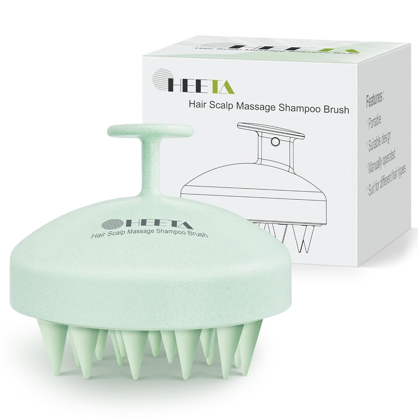 HEETA Scalp Scrubber Shampoo Brush, Scalp Massager Tool for Hair Growth, Soft Silicone Bristles for Dandruff Removal Wet Dry Use Women Men Kids Pet, Fit All Hair Types Care, Green