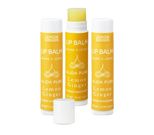 Lemon Ginger Lip Balm Collection, Vegan Set, Bees Wax Free, with Organic Jojoba and Avocado Oil, Vitamin E, Natural Moisturizer For Dry, Cracked, or Chapped Lips, 3 Tube Set