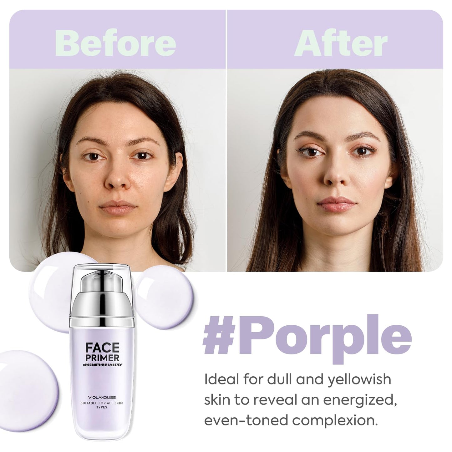 VIOLA HOUSE Face Primer, Tone Adjust Primer For Face Before Makeup-Refined, Bright And Smooth The Skin And Fills Fine Lines (Lavender Purple)