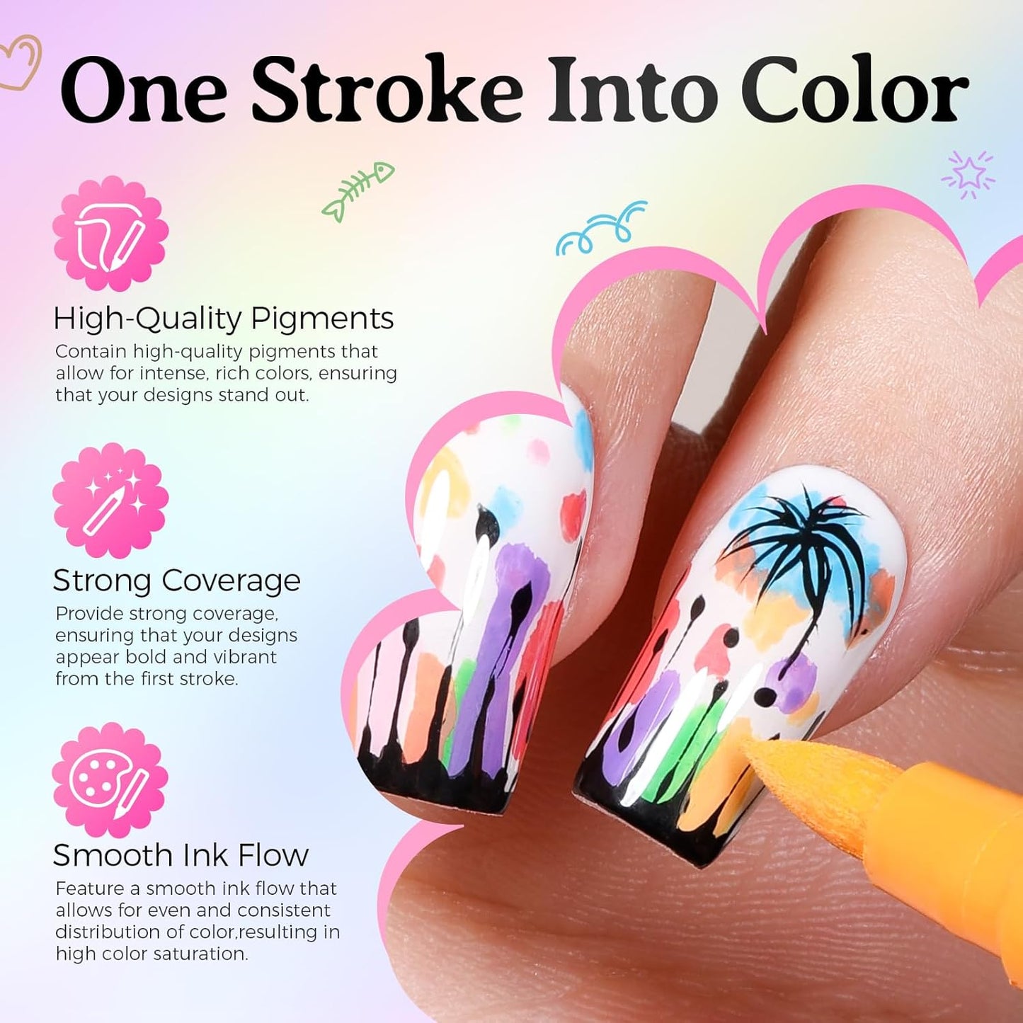 24 Colors Nail Art Pens Set, 3D Nail Polish Pens Quick-Drying Acrylic Paint Markers, Dotting Liner Brush for DIY Nail Design, Home & Salon Manicure Tools